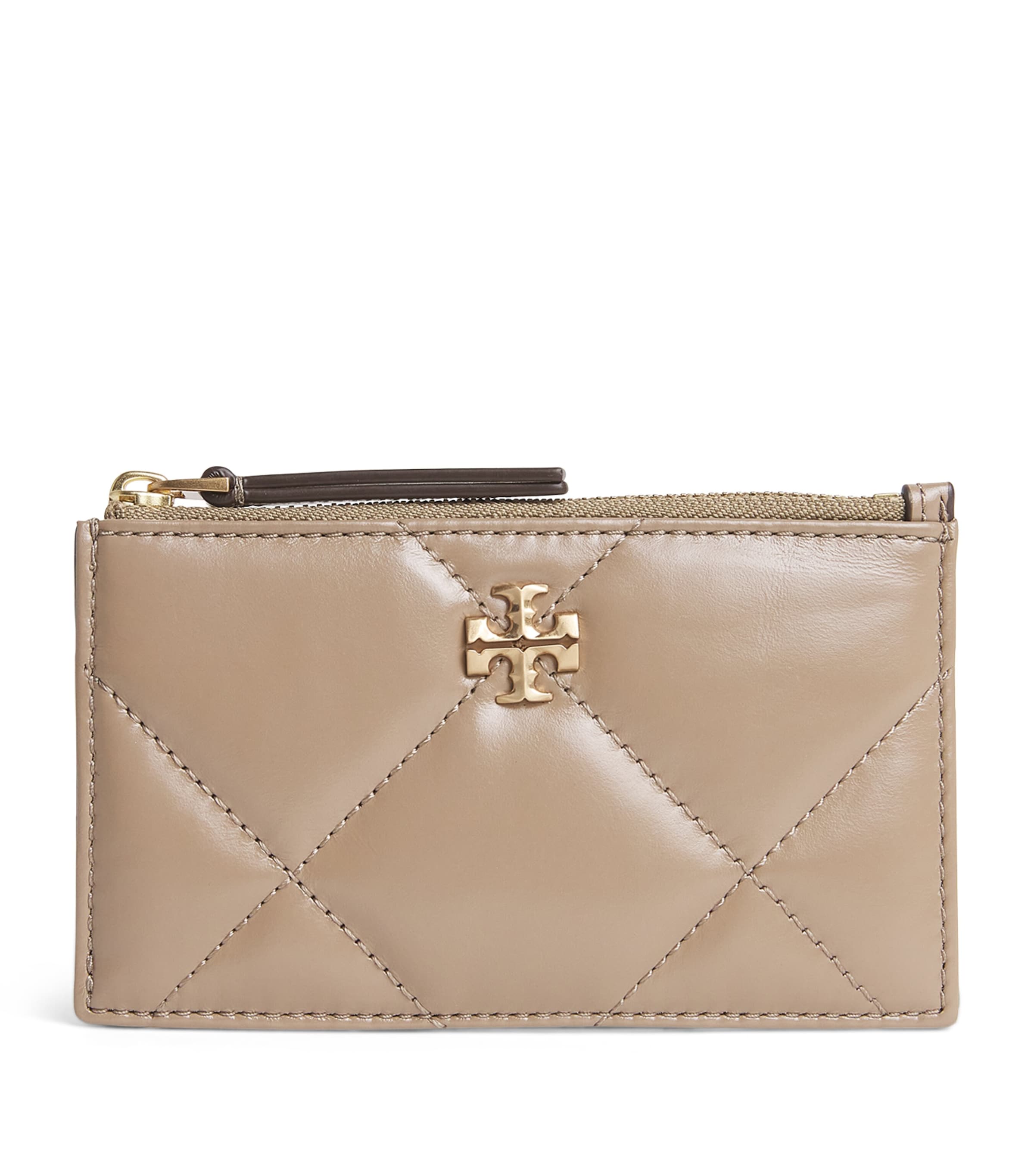 Shop Tory Burch Nappa Leather Kira Card Holder In Beige