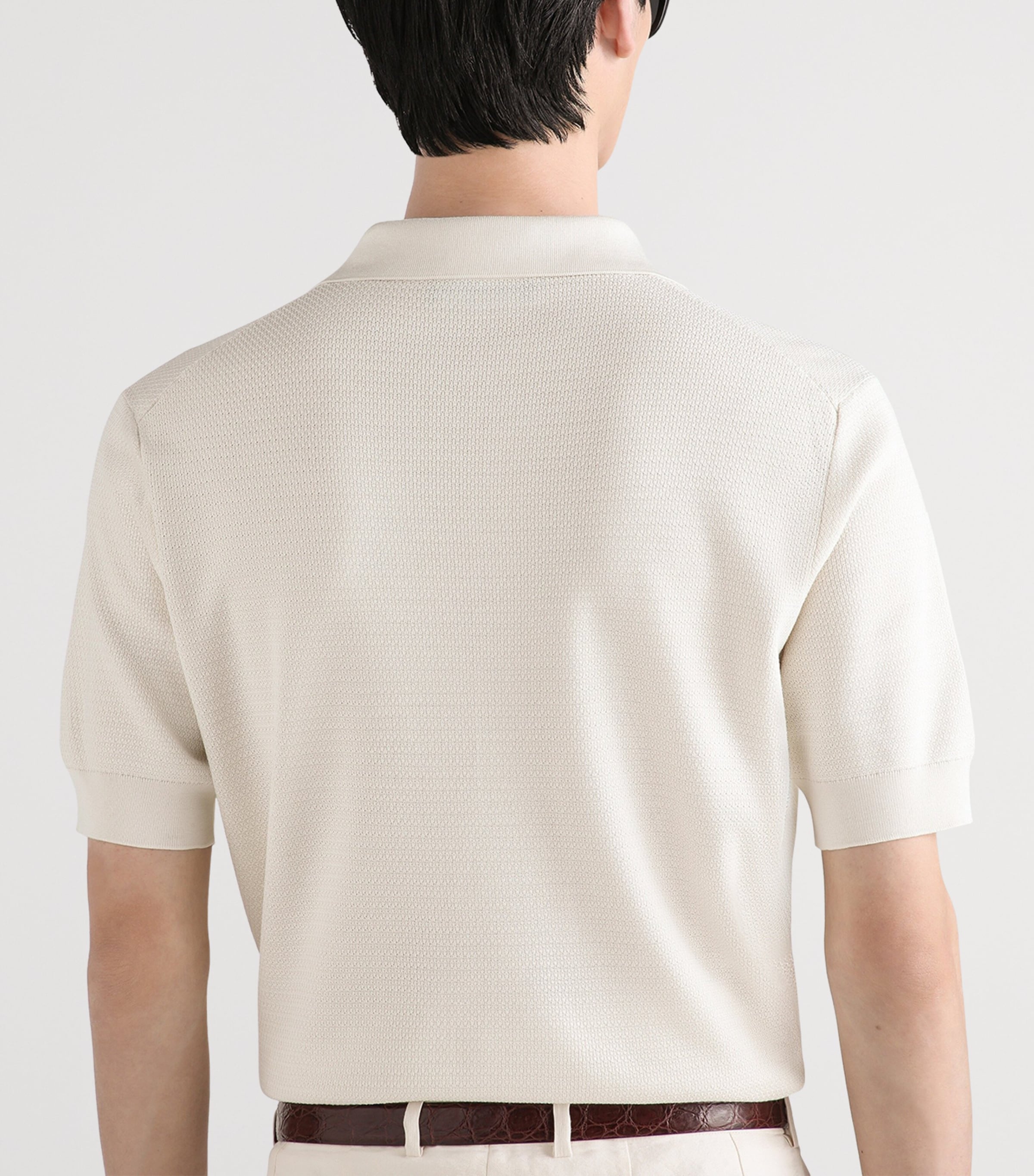 Dolce&Gabbana Mens Silk Polo Shirt Natural White Image 4