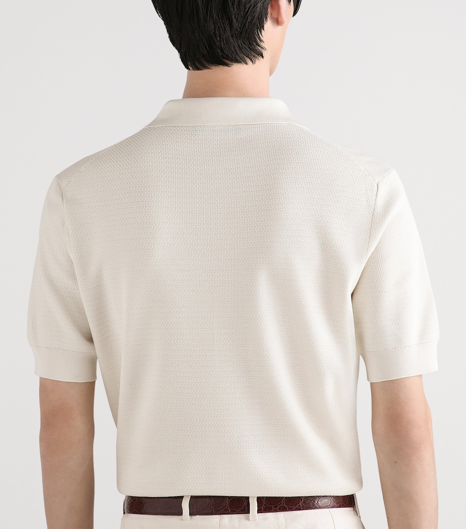 Dolce&Gabbana Mens Silk Polo Shirt Natural White Image 4
