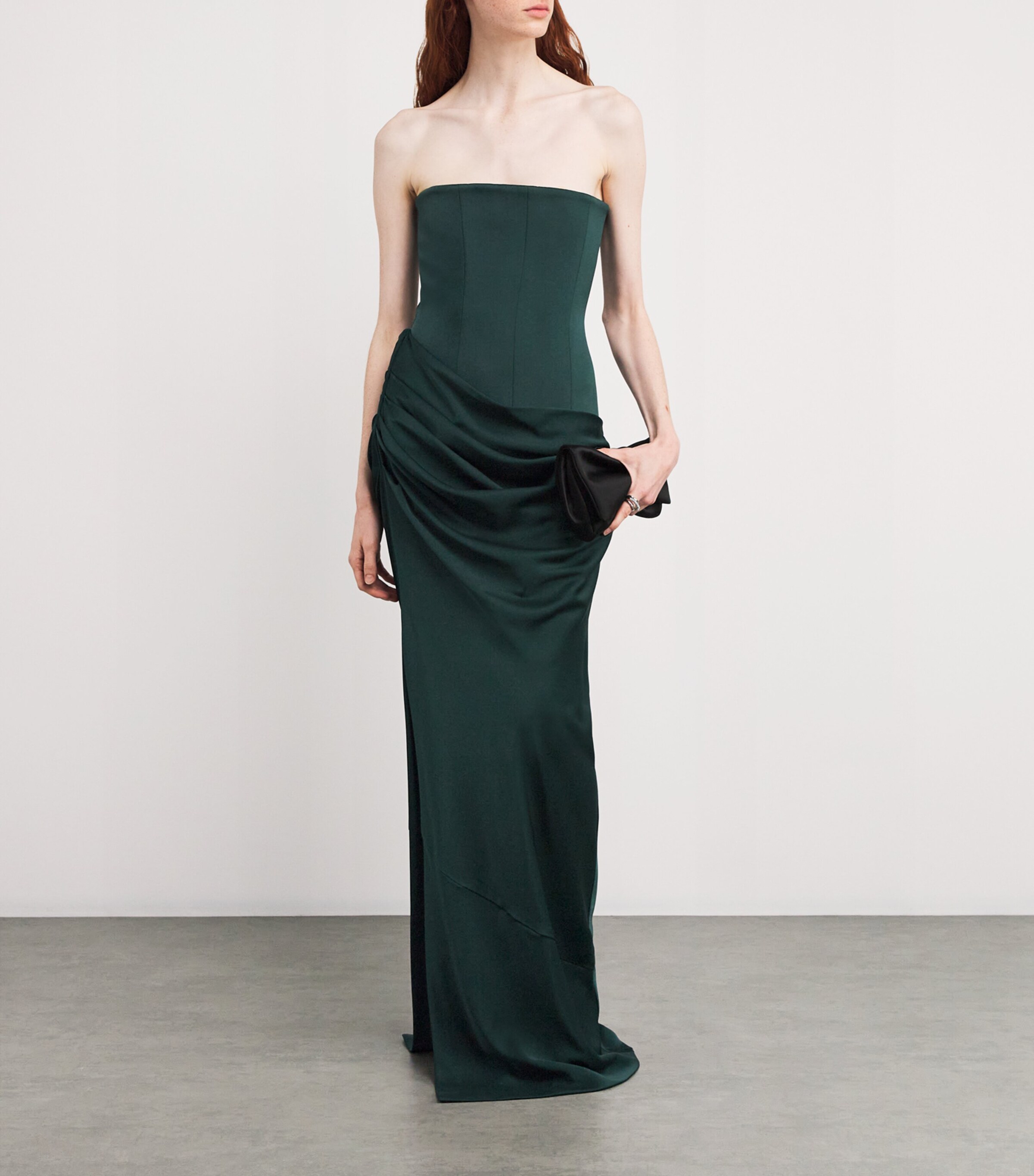 Alex Perry Green Satin Strapless Midi Dress | Harrods PR
