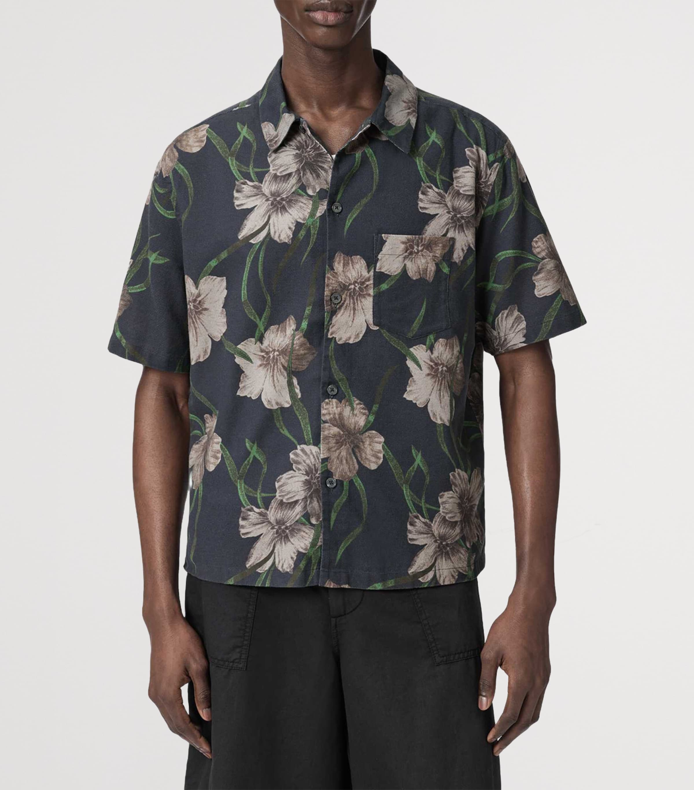 AllSaints Mens Floral Climber Shirt Jet Black Image 3