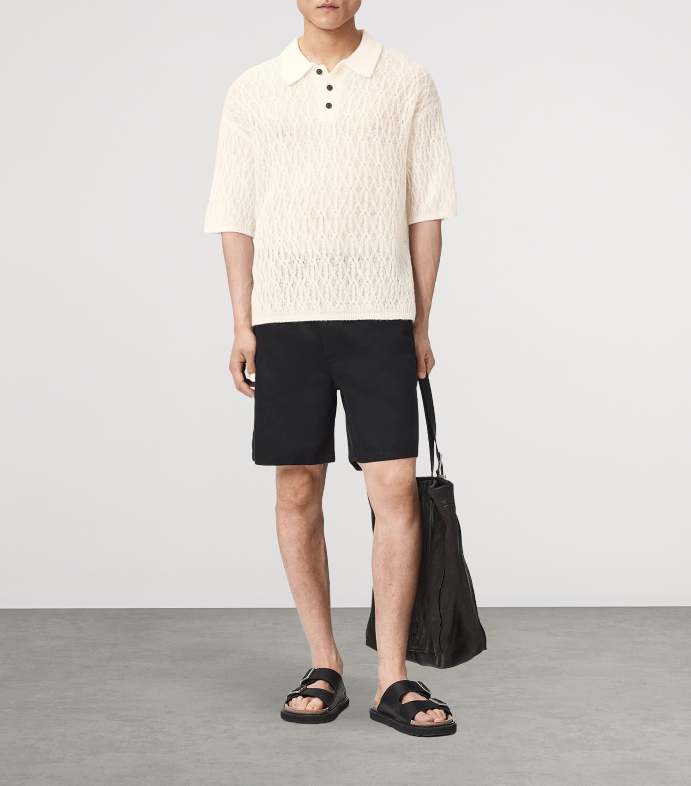 AllSaints Mens Wool-Blend Cyclone Polo Shirt Ecru White Image 5