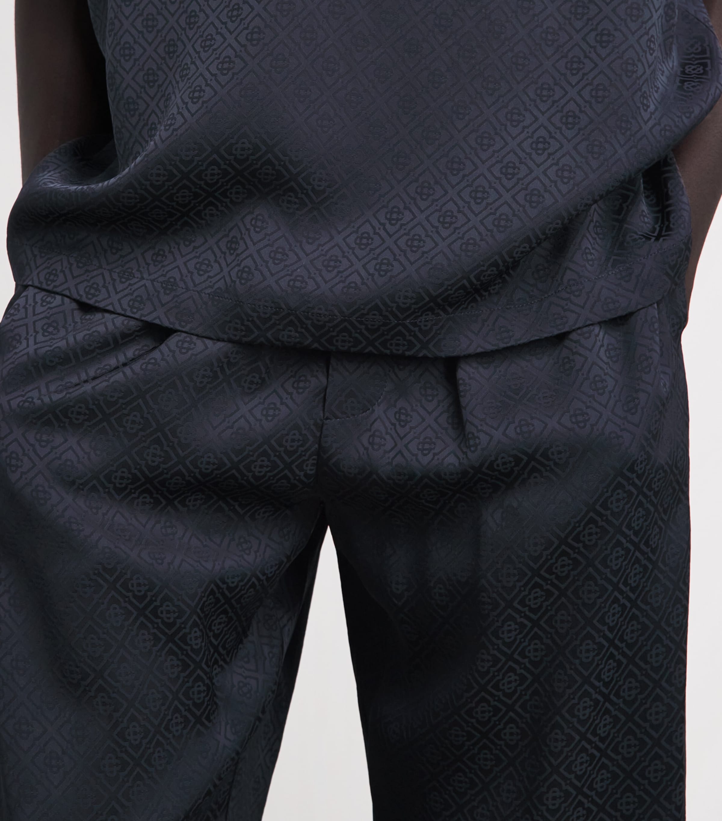 Casablanca Mens Silk Monogram Wide-Leg Trousers Dark Navy Image 3