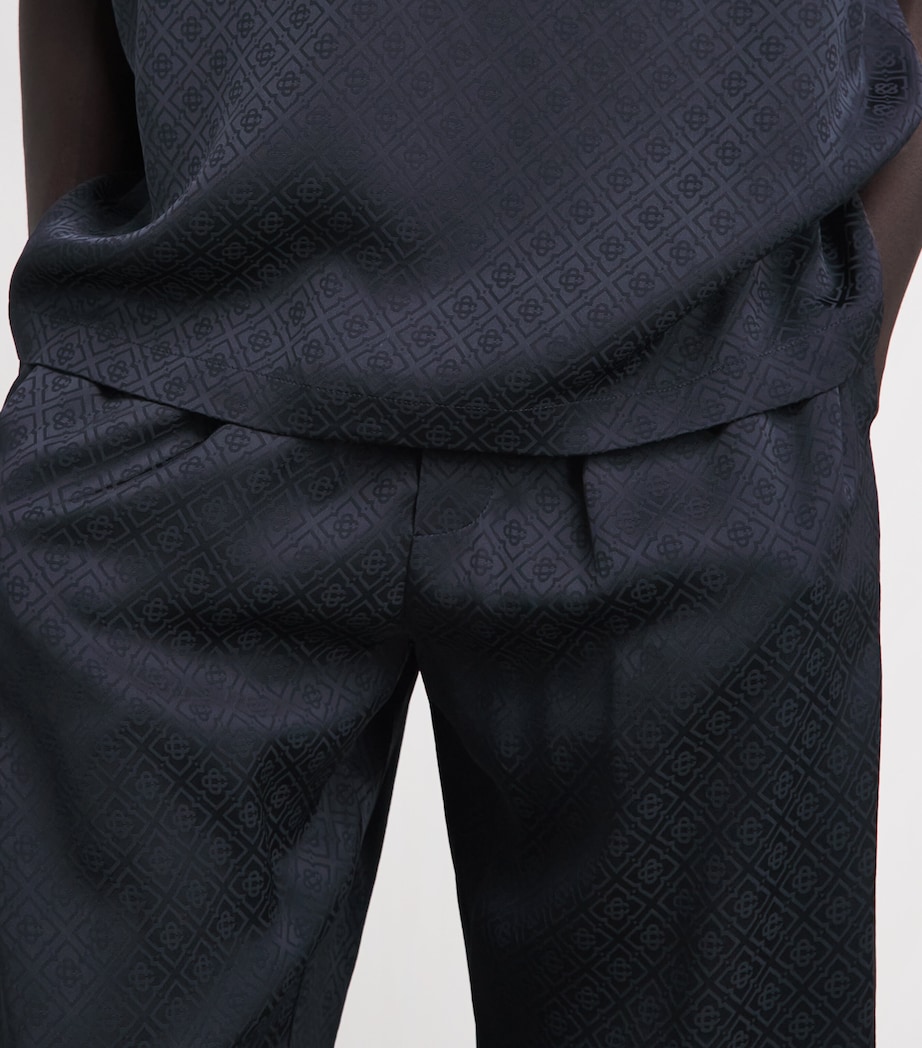 Casablanca Mens Silk Monogram Wide-Leg Trousers Dark Navy Image 3