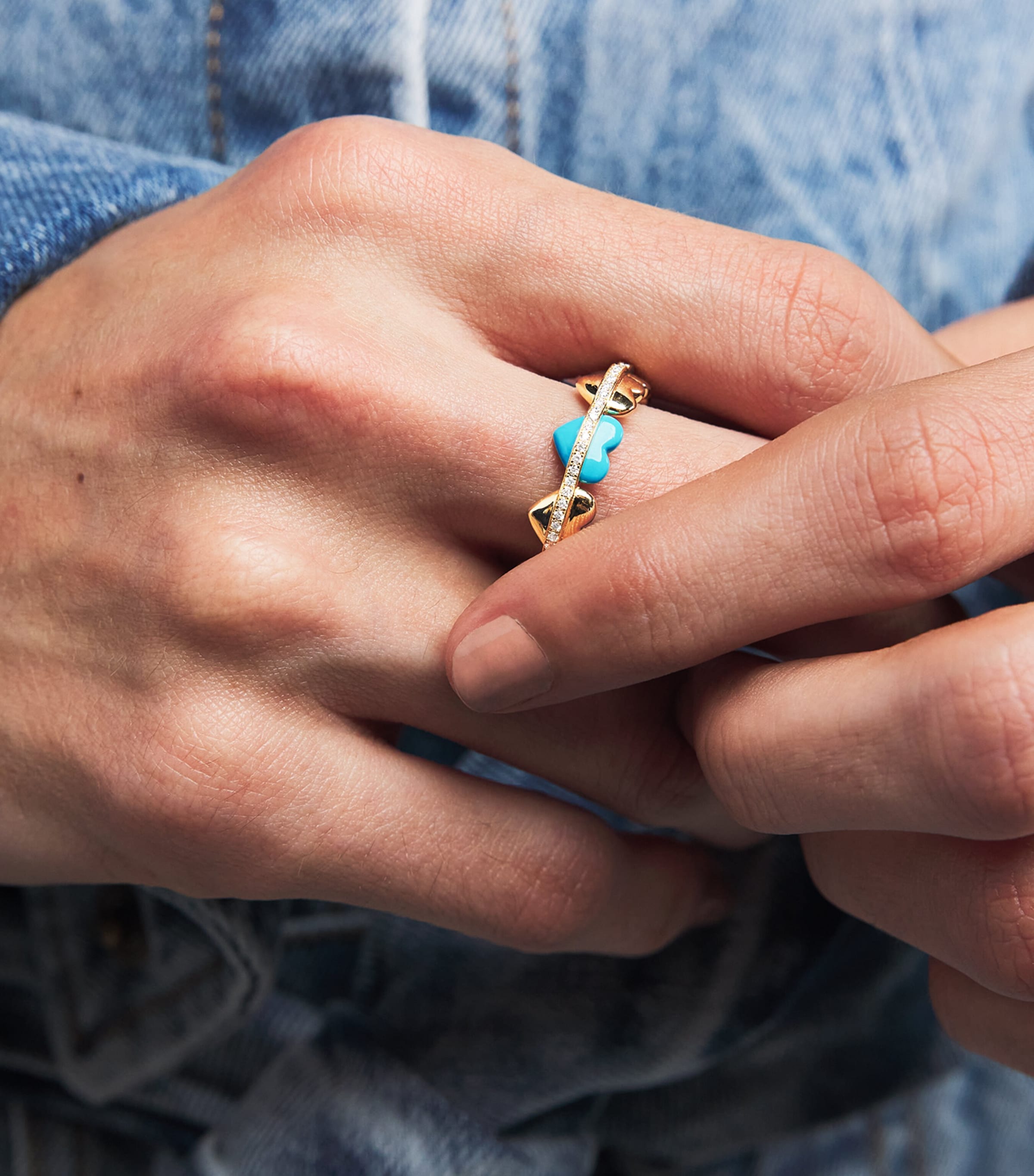 Yellow Gold, Diamond and Turquoise N*93 Heart Ring YELLOW GOLD Image 2