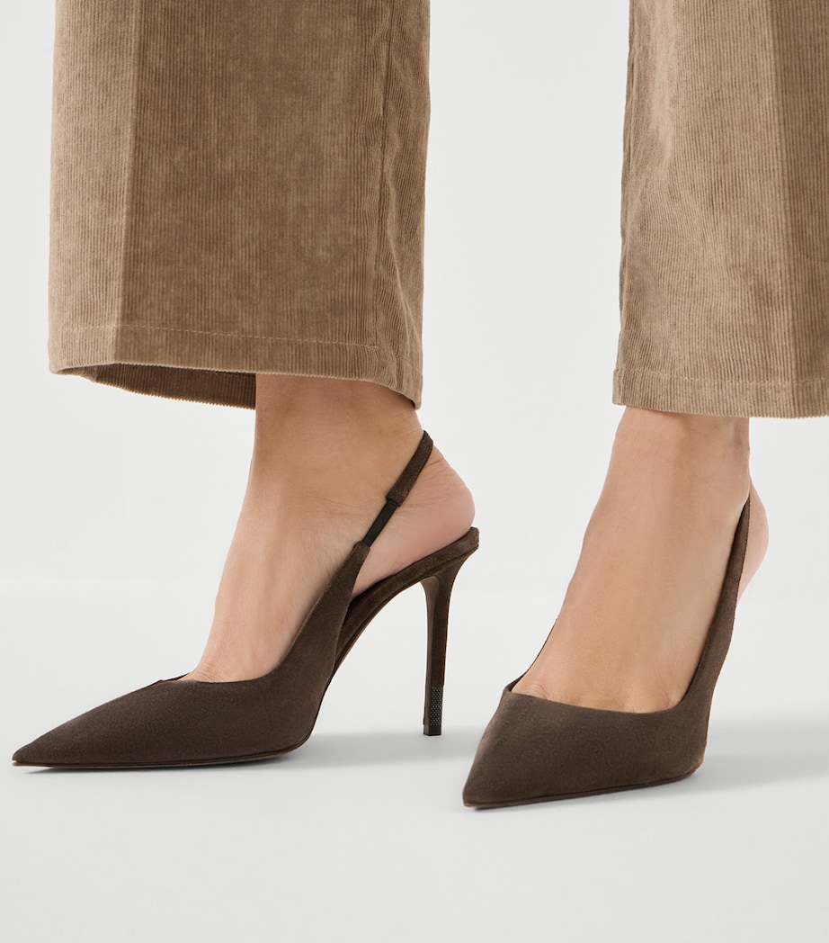 Suede Monili-Detail Slingback Pumps C7284 Image 5