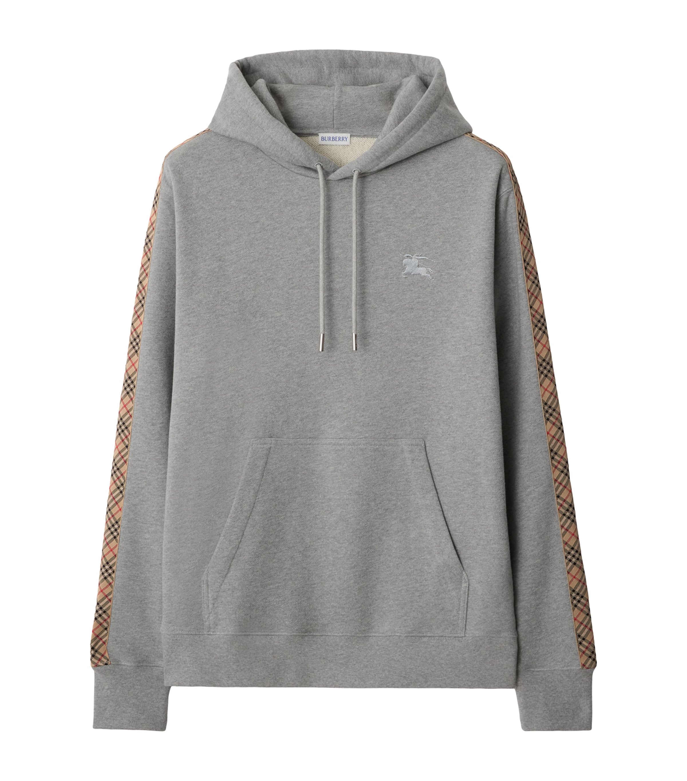 Cotton Check-Trim Hoodie PALE GREY MELANGE Image 1
