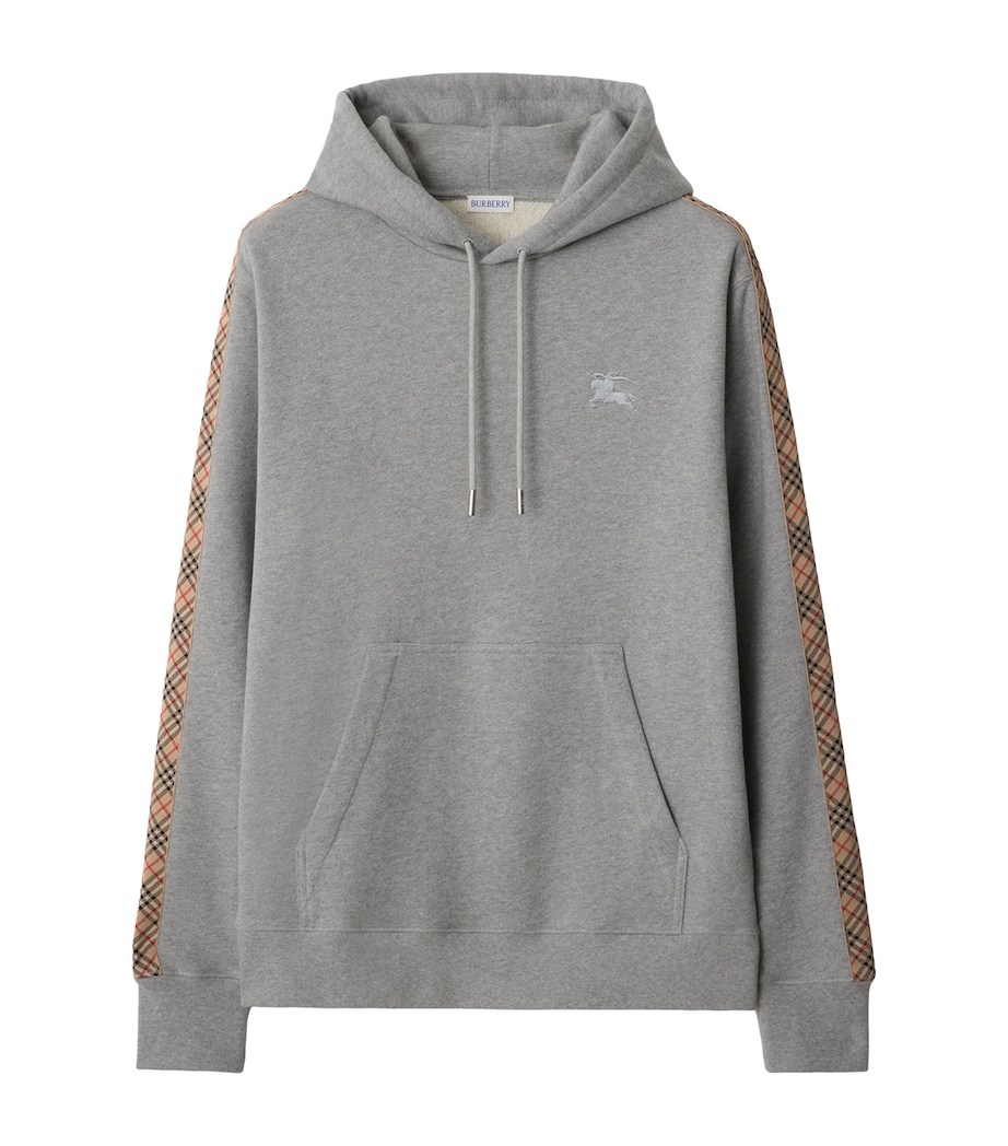 Cotton Check-Trim Hoodie PALE GREY MELANGE Image 1