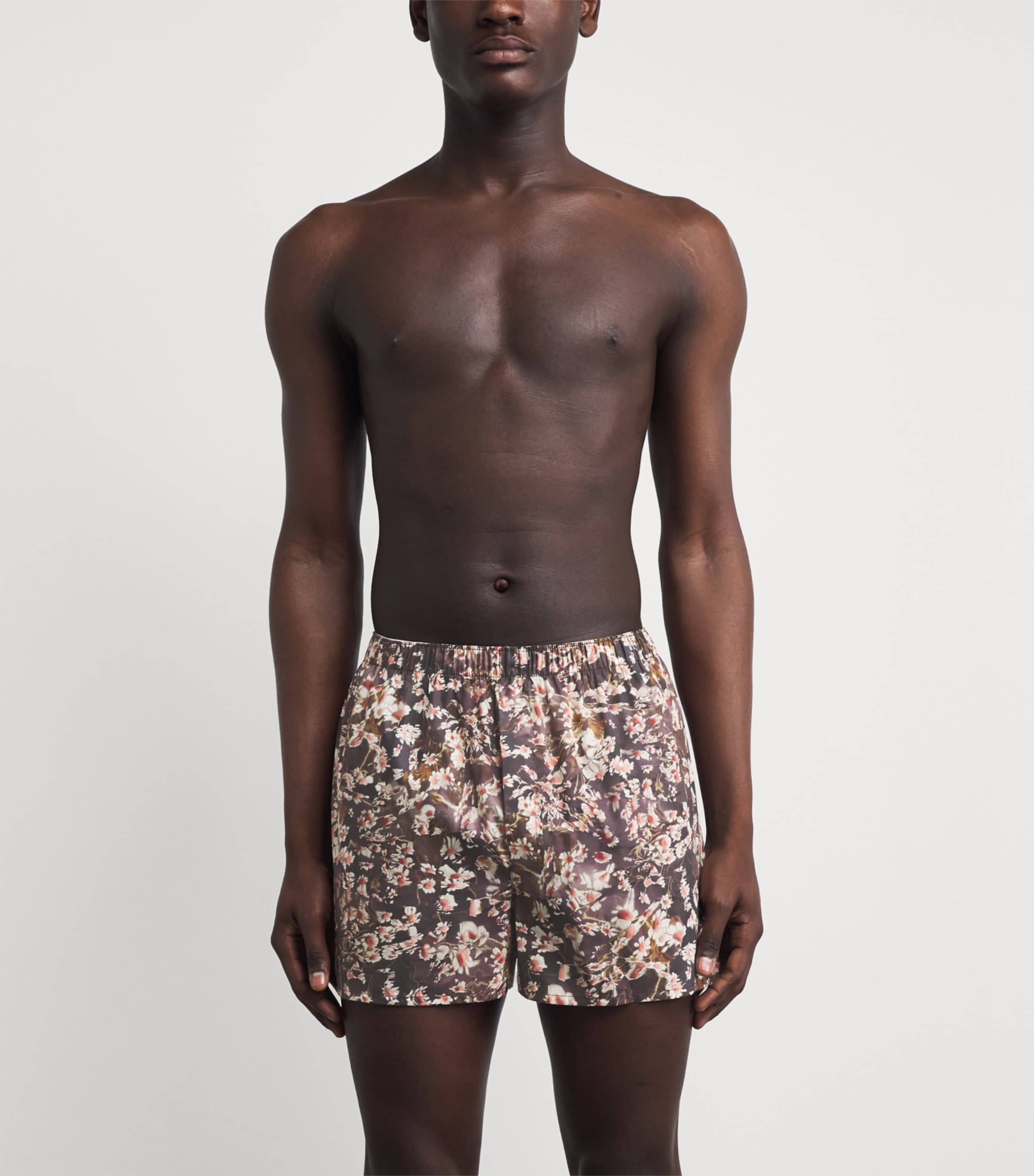 Sunspel Mens Cotton Printed Boxer Shorts Brhb Dark Brown Image 2