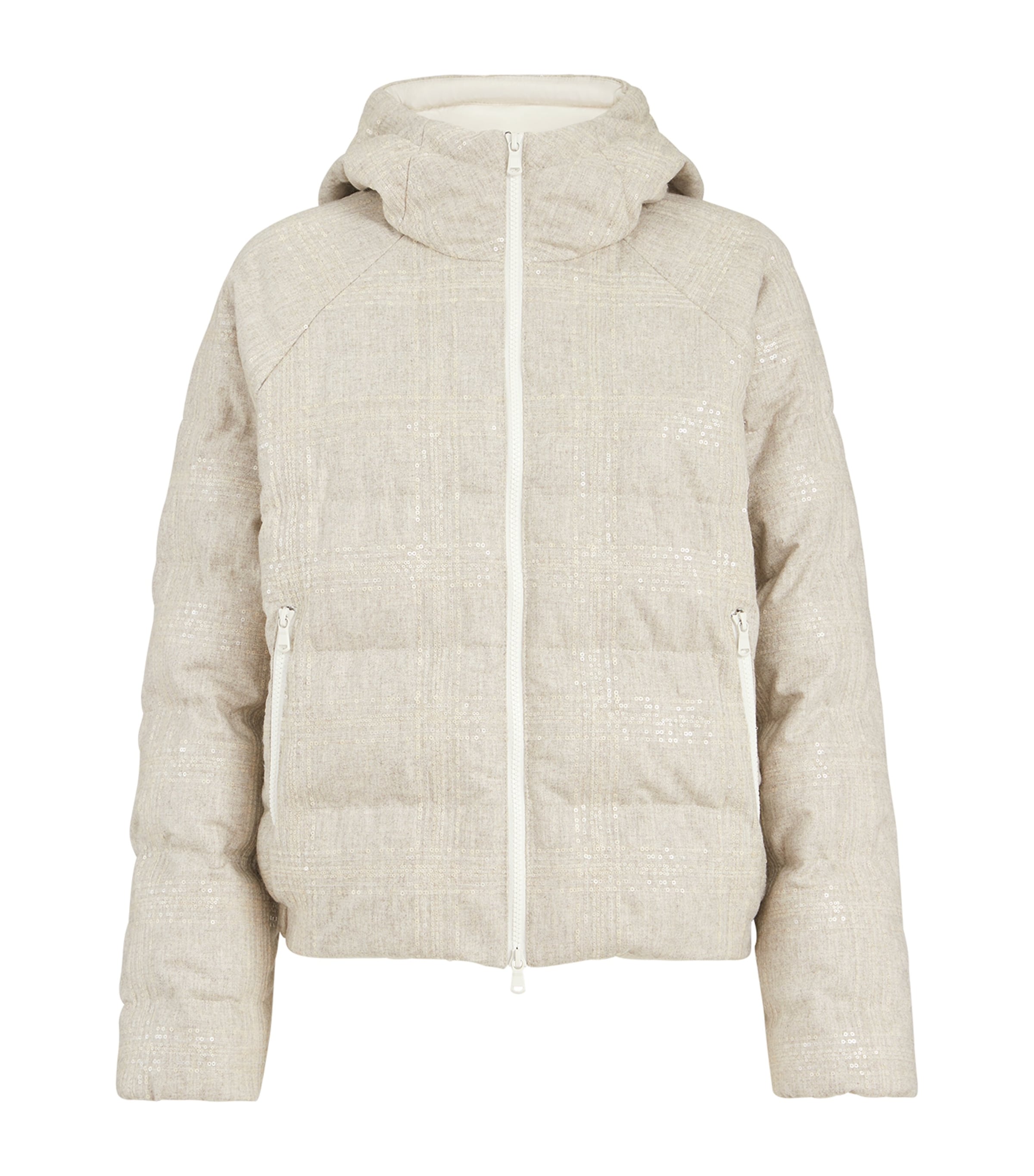 Brunello Cucinelli Virgin Wool Down Puffer Jacket In Sand