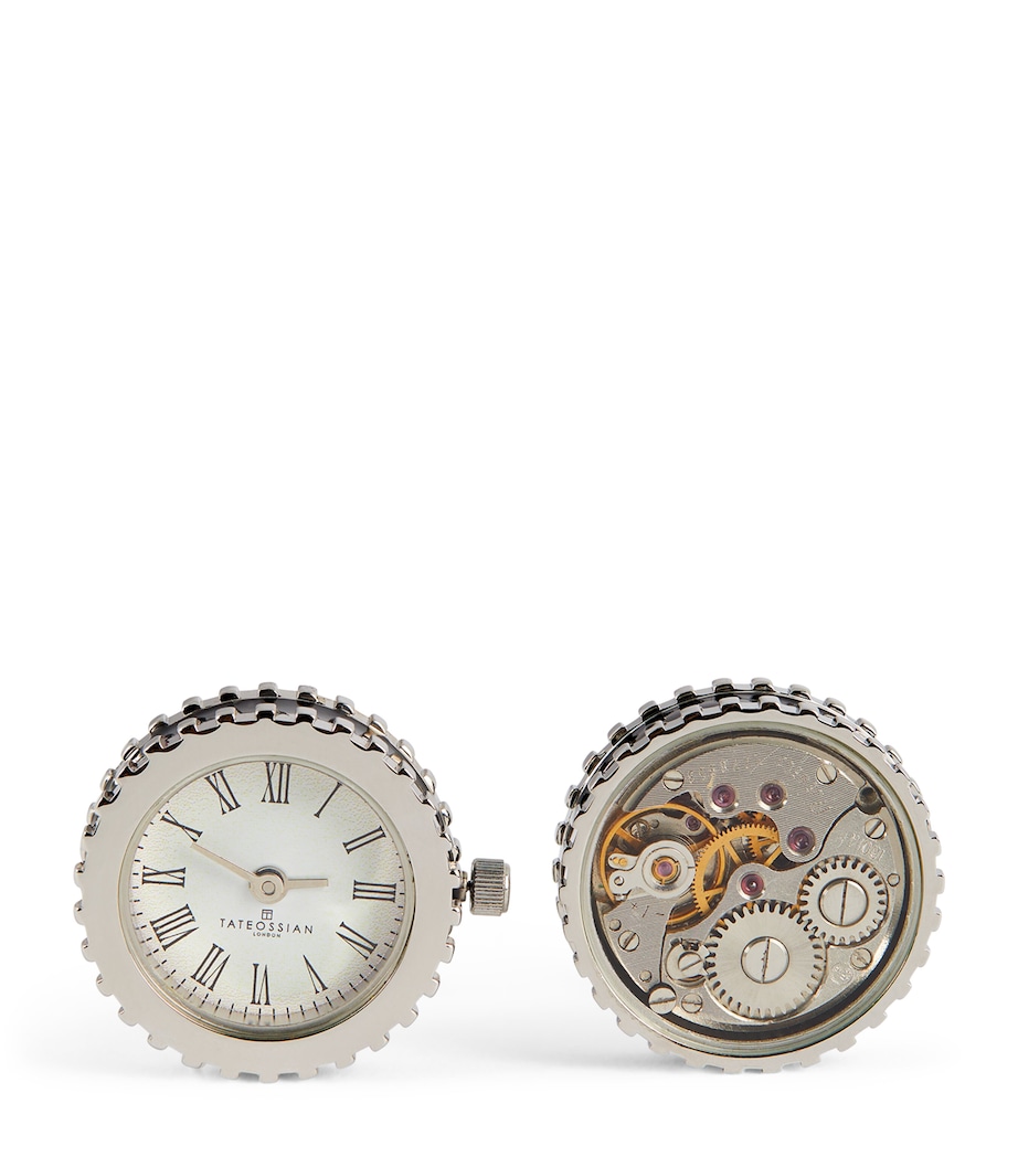 Palladium-Plated and Synthetic Ruby Watch Cufflinks SILVER/ BLACK Image 1