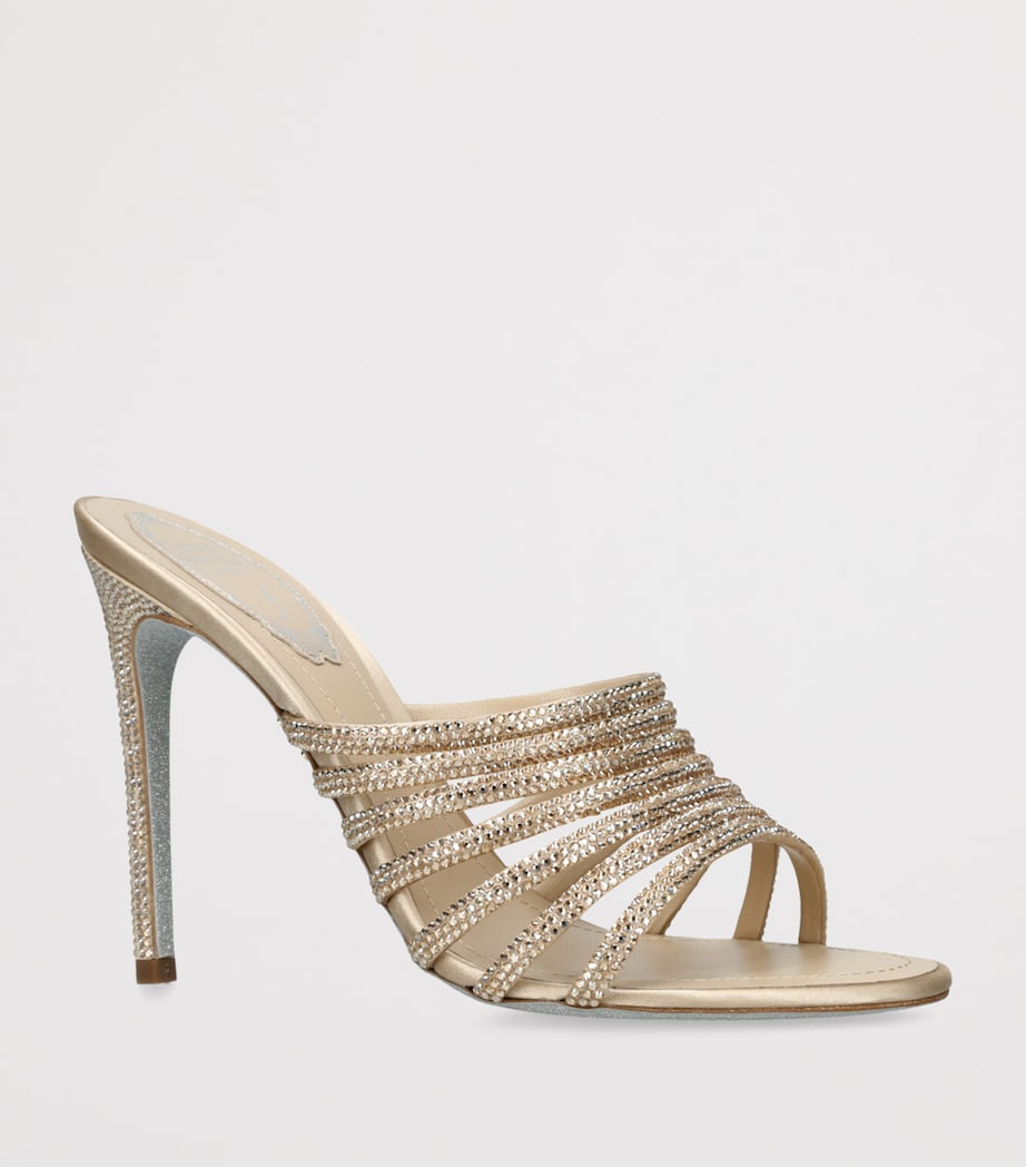 Satin Strappy Heeled Mules 105 GOLD COMB Image 3