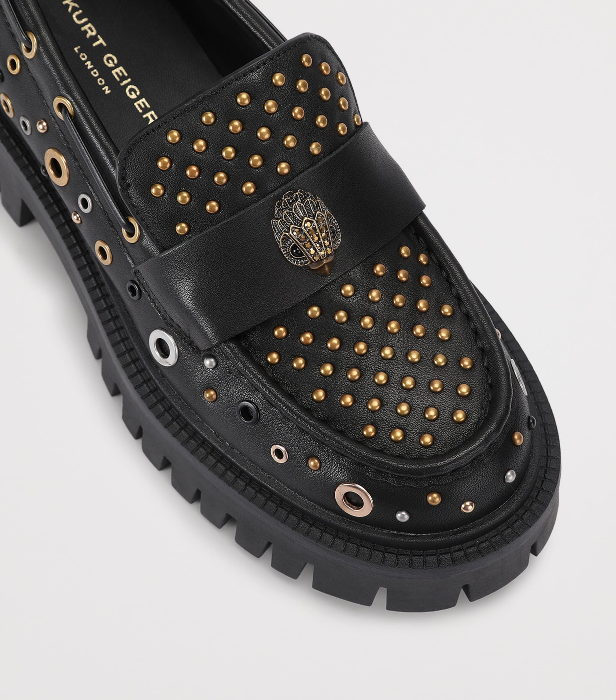 Kurt Geiger London Leather Studded Chunky Loafers Black Image 2