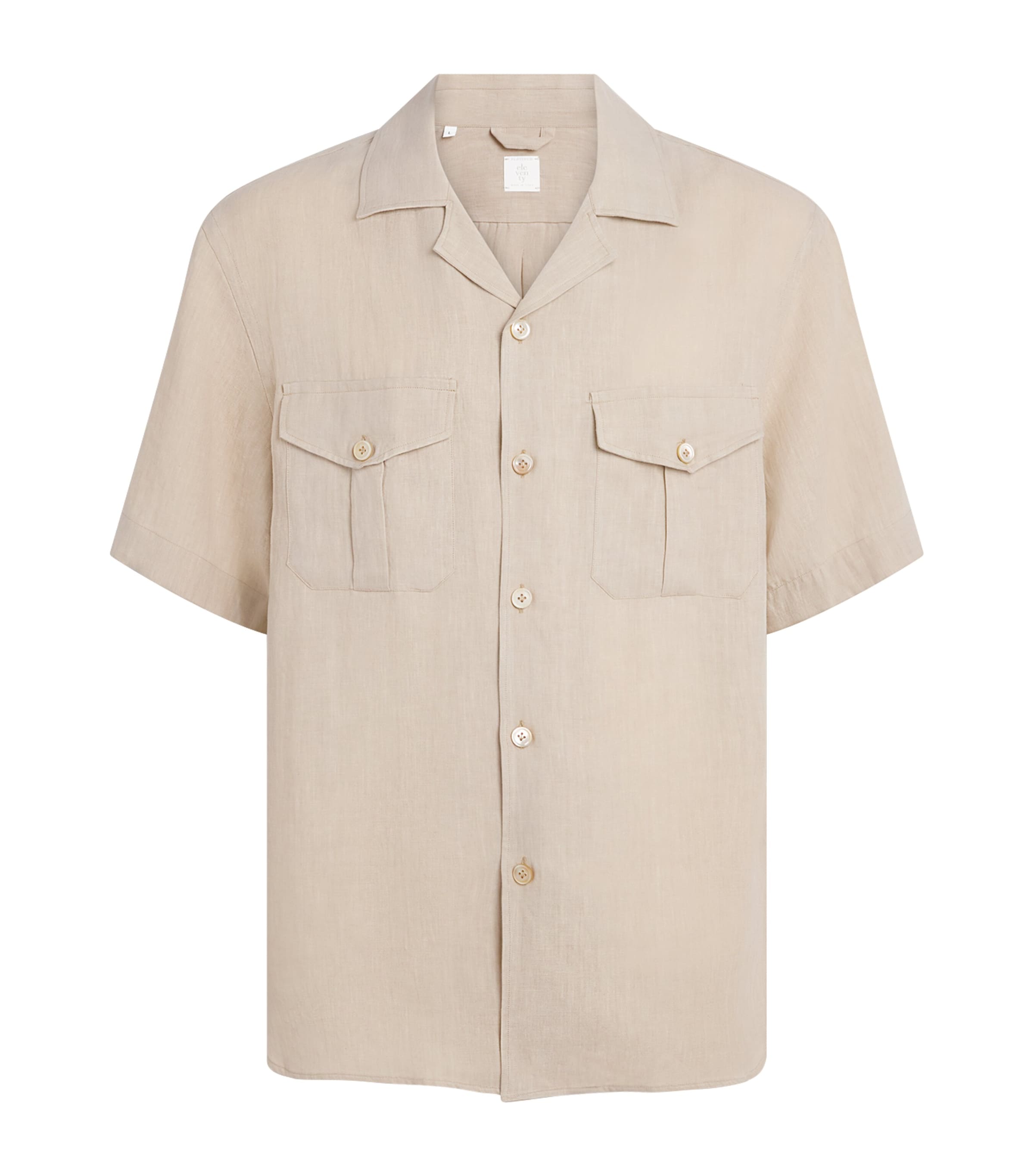 Eleventy Mens Linen Bowling Shirt Sabbia Image 1