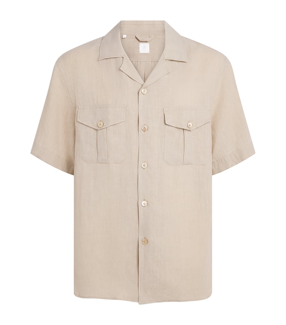 Eleventy Mens Linen Bowling Shirt Sabbia Image 1