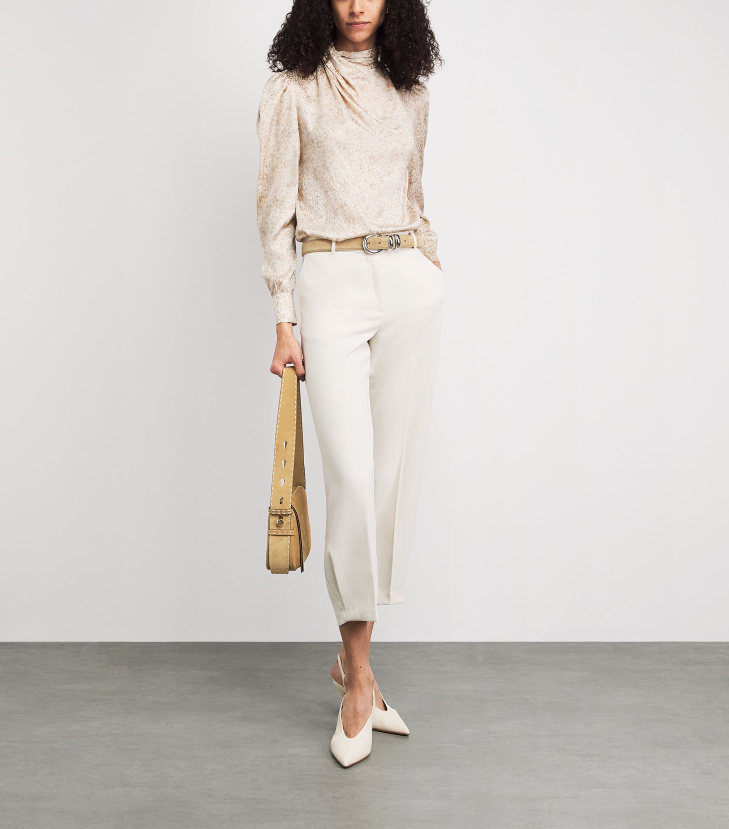 Alessandra Rich Womens Silk Jacquard High-Neck Blouse Cream Image 2