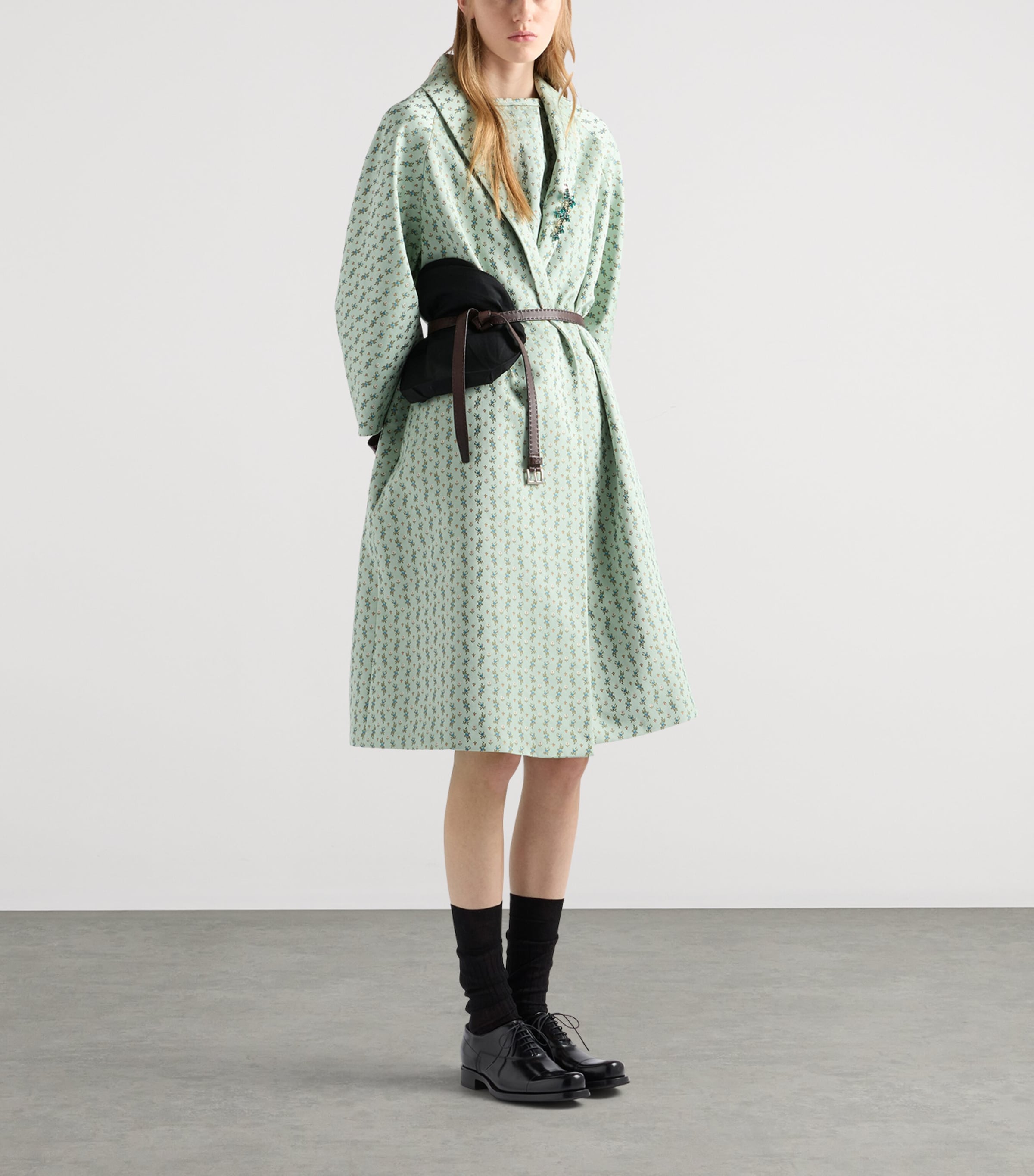 Prada Womens Duchess Satin Floral Midi Dress Green Image 2