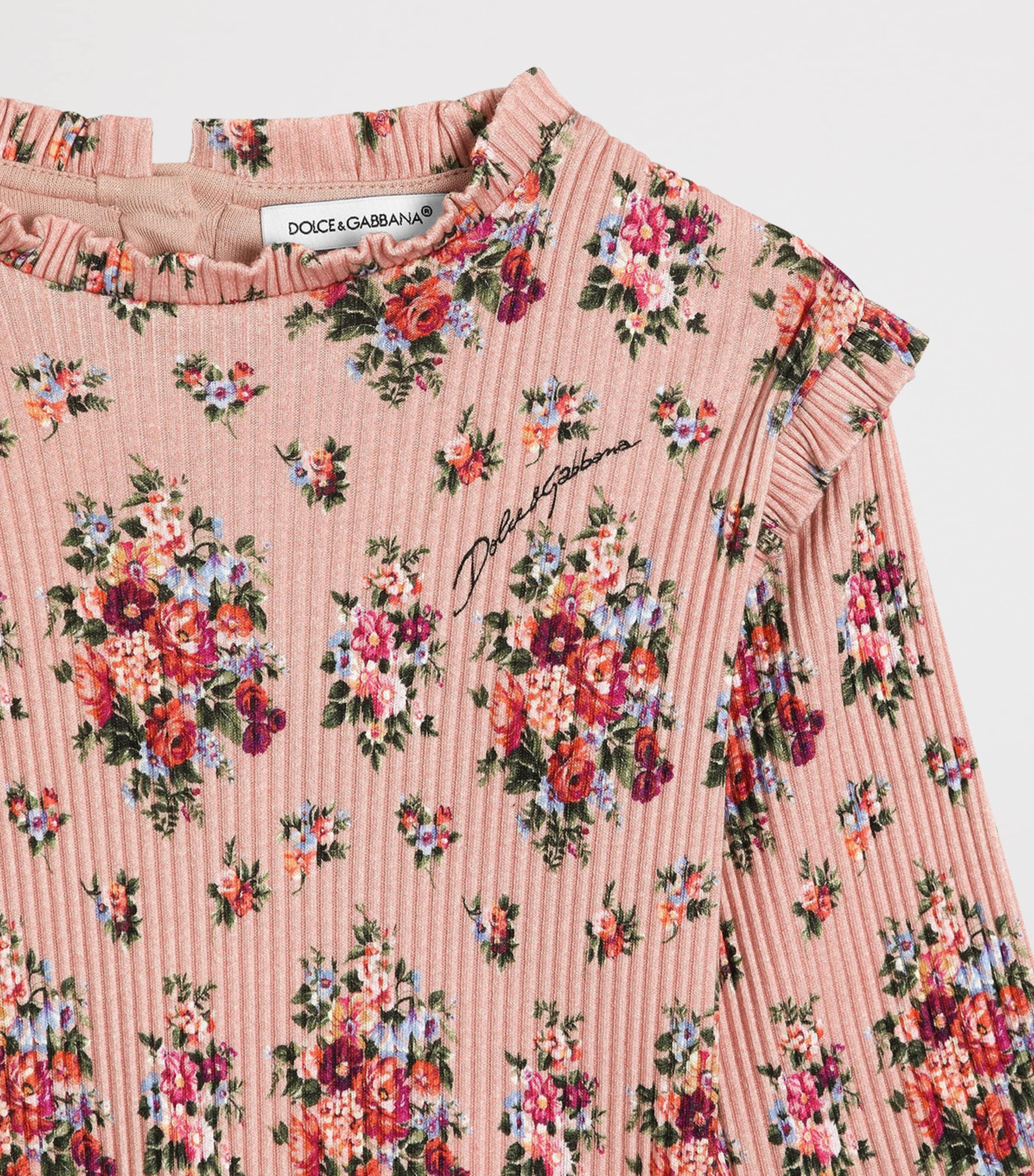 Dolce&Gabbana Kids Ribbed Floral Print T-Shirt (3-30 Months) Mazzolini Fiori Image 3