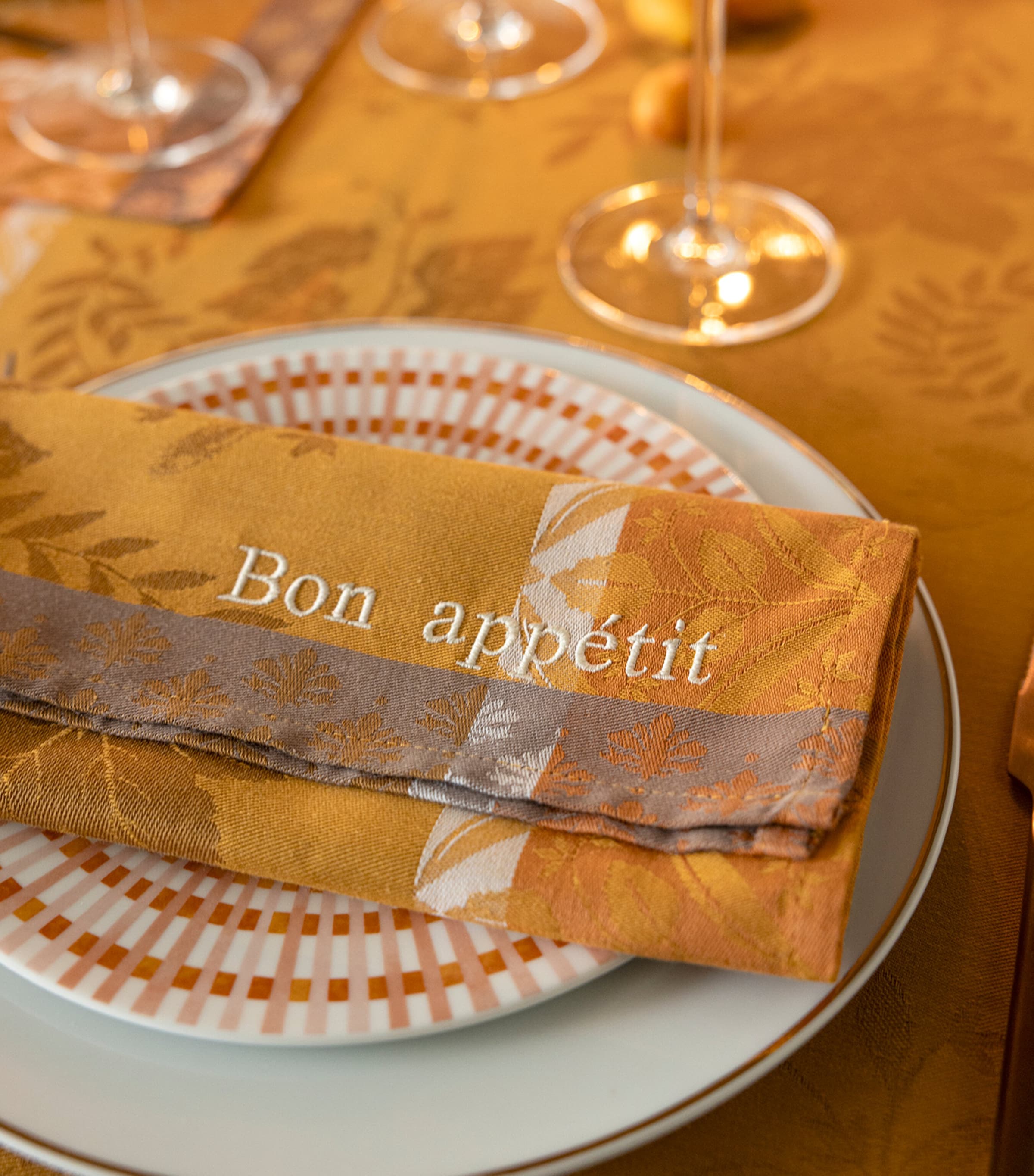 Le Jacquard Français Cotton Manor Lane Napkin (50cm x 50cm) Orange Image 2