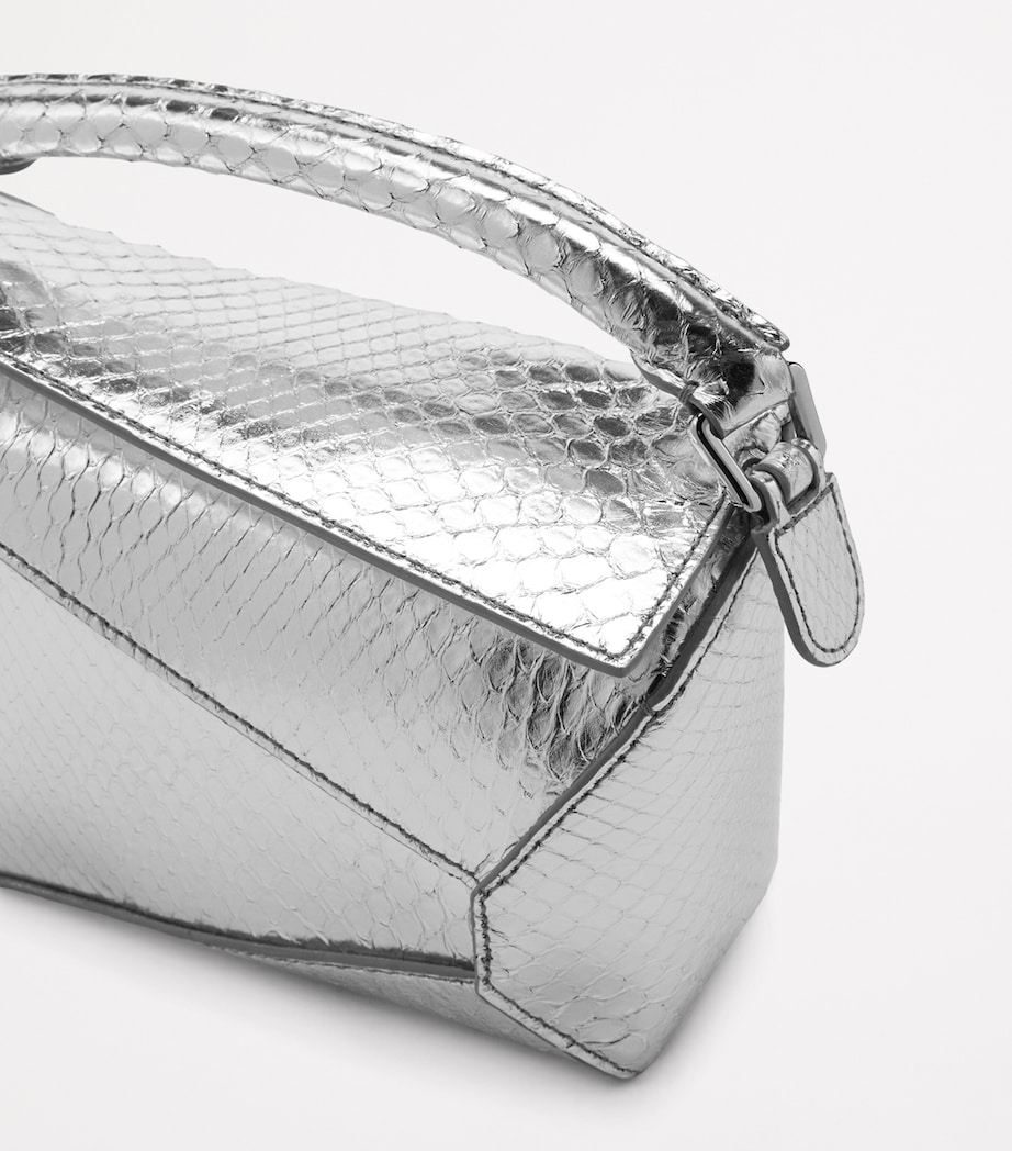 LOEWE EXCLUSIVE Mini Python Skin Puzzle Edge Top-Handle Bag Silver Image 7