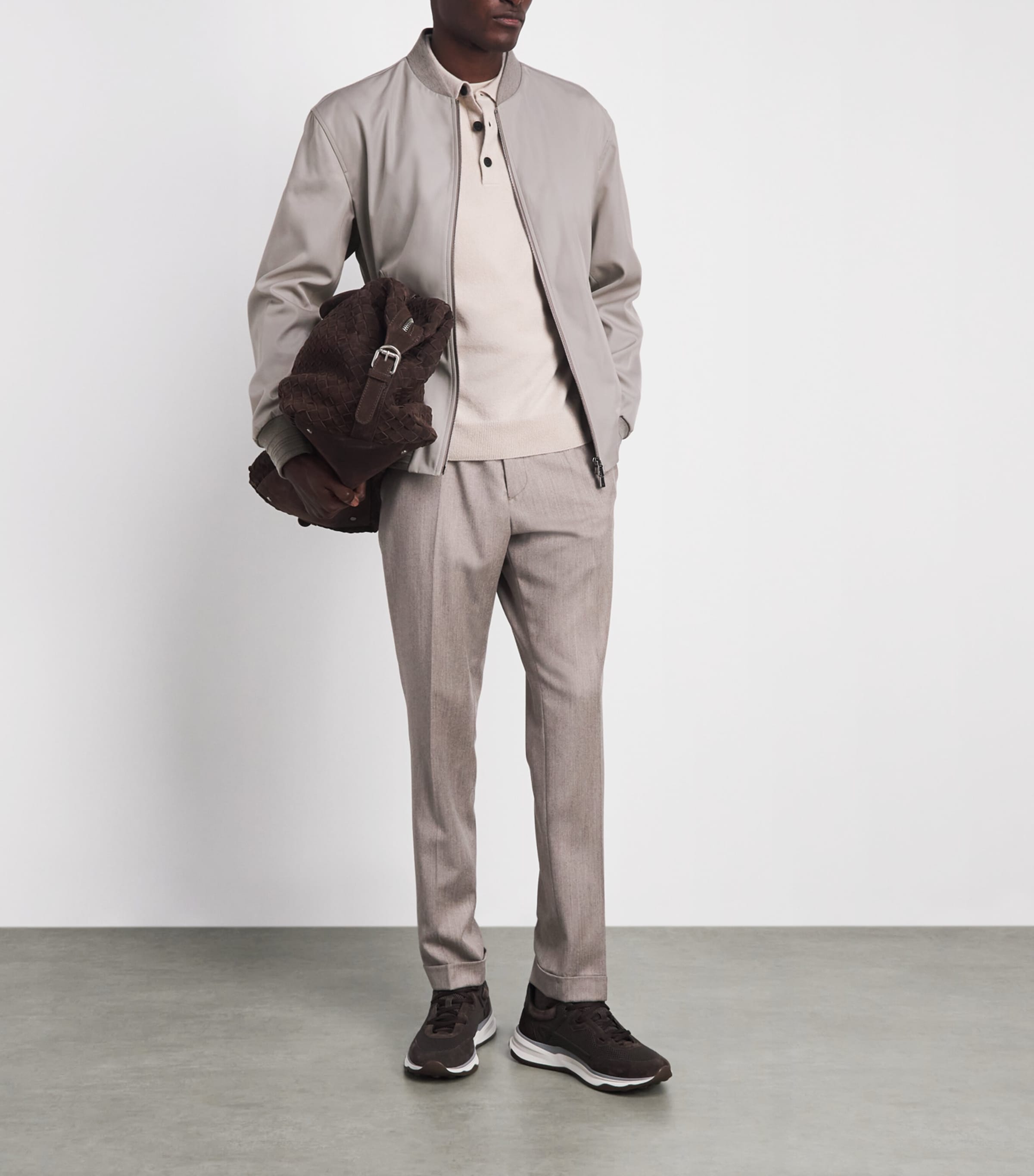 Isaia Mens Lambskin Varsity Bomber Jacket Image 2