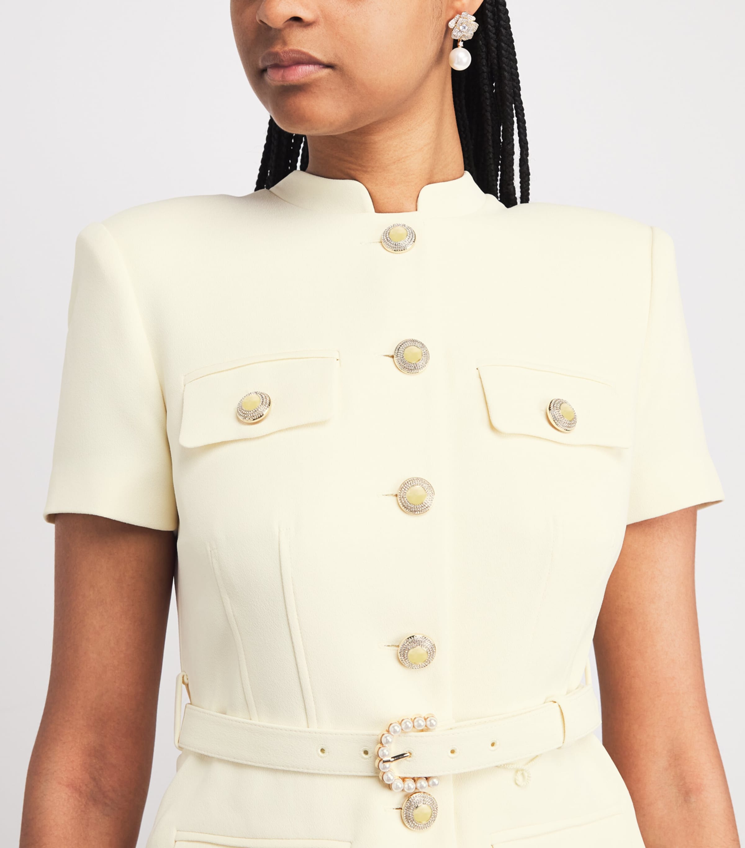 Self-Portrait Womens Crepe Peplum Midi Dress Yellow Image 5