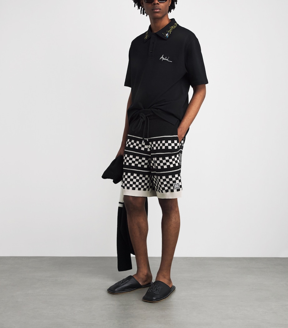 AMIRI Mens Wool-Blend Mesh Check Shorts Black Image 2