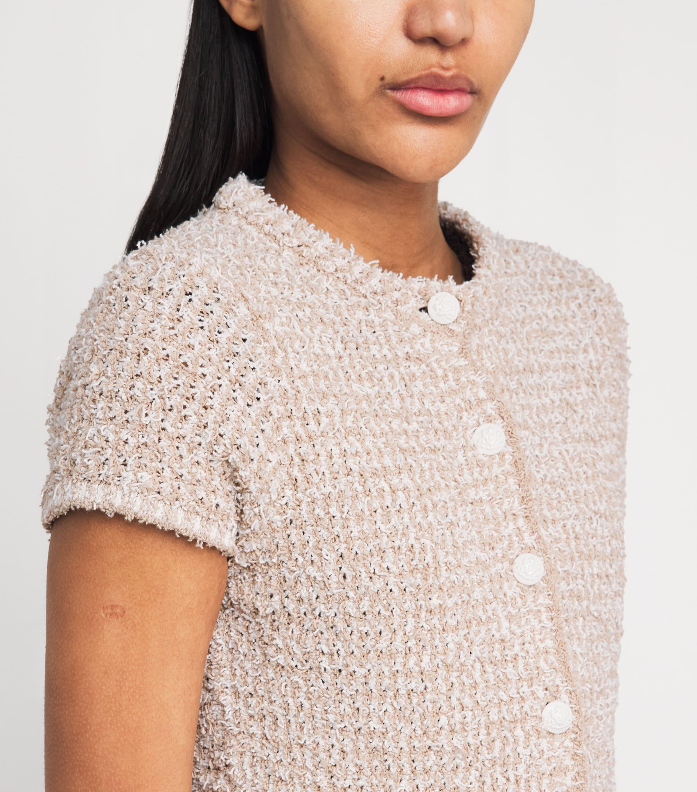 ME+EM Womens Organic Cotton-Blend Tweed Cardigan Cream/white Image 3