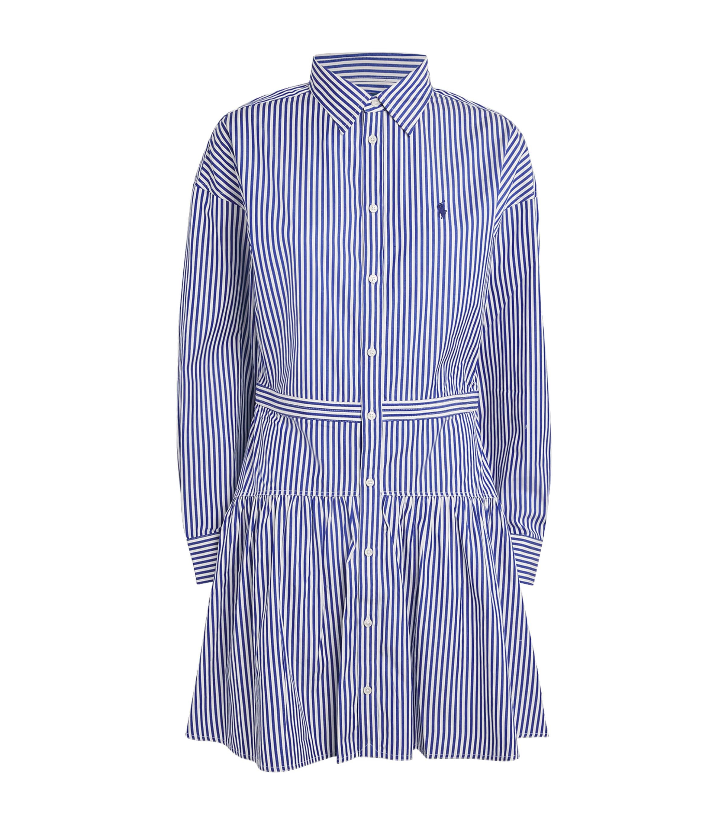 Polo Ralph Lauren Striped Cotton Paneled Shirtdress In Blue