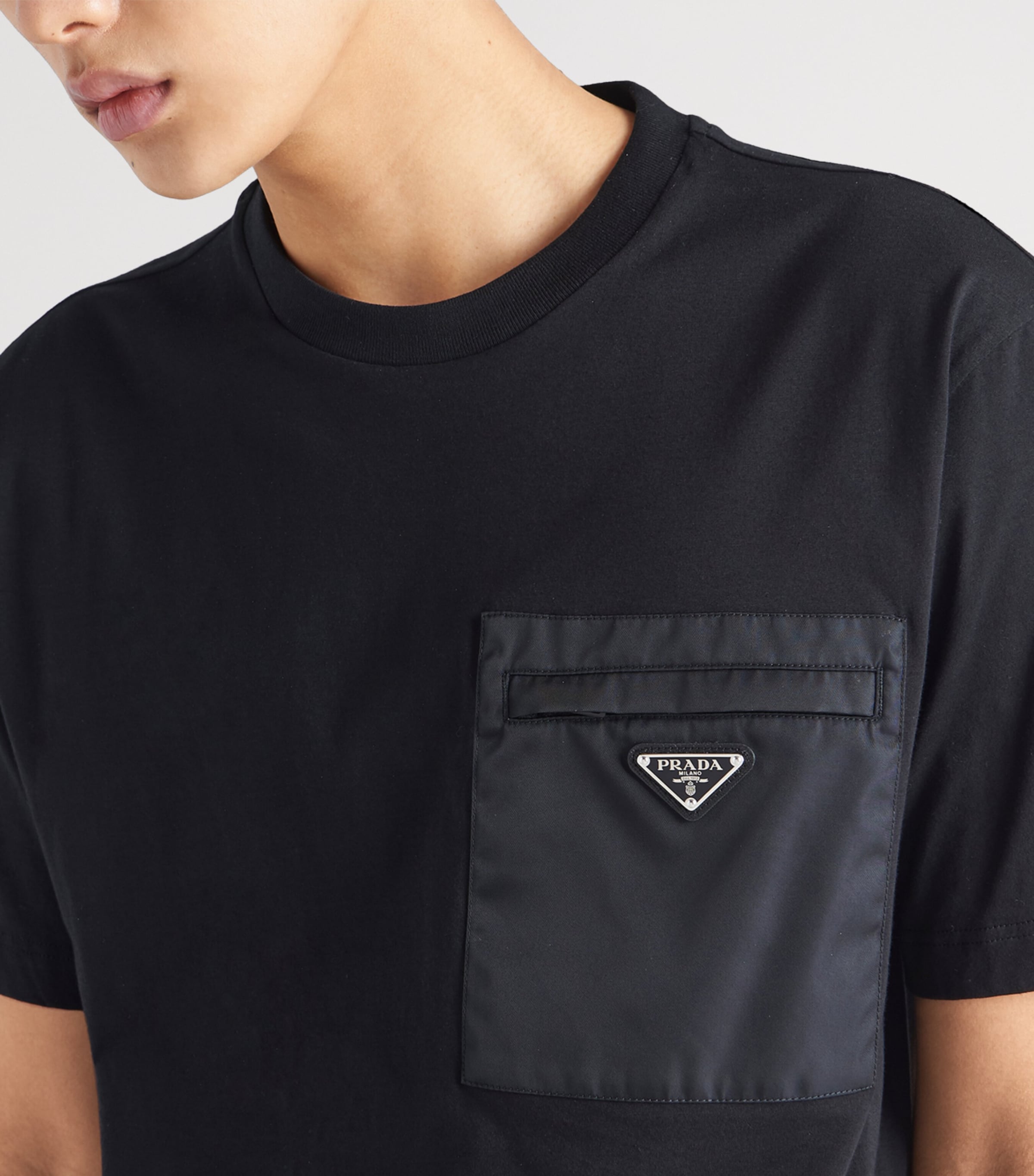 Prada Mens Cotton and Re-Nylon Pocket T-Shirt Black Image 5