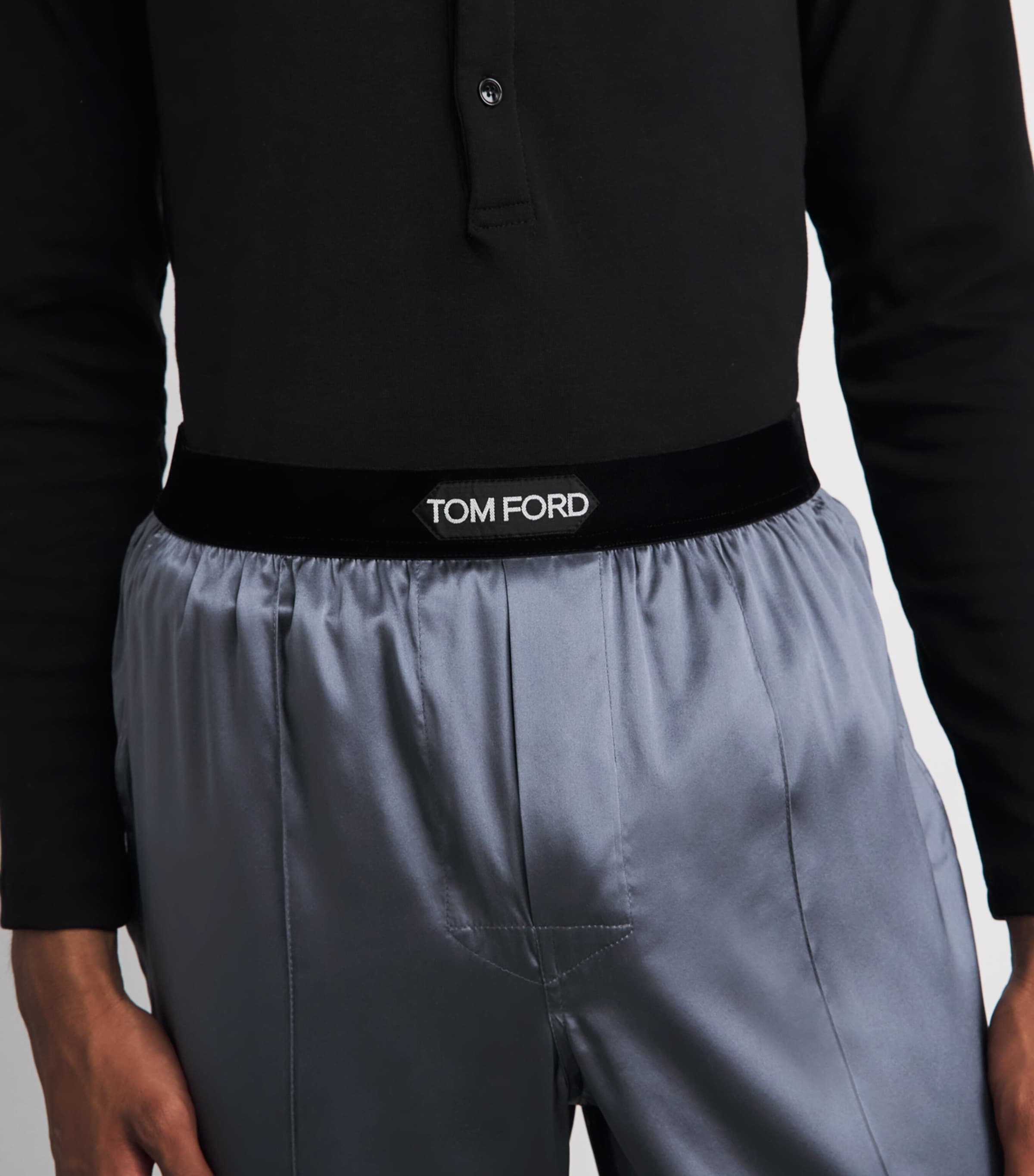 TOM FORD Mens Silk-Blend Pyjama Trousers Dark Grey Image 3