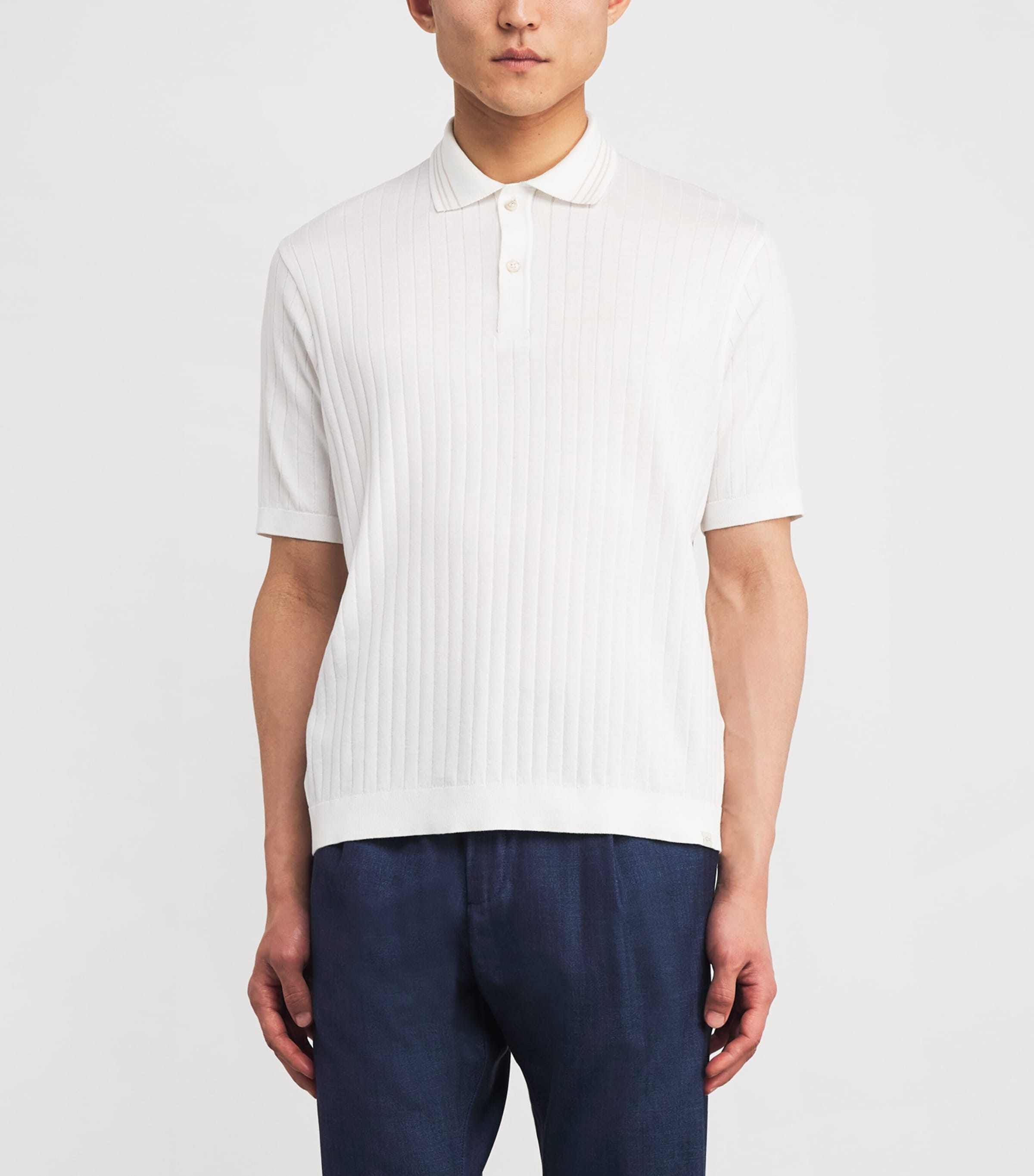 Piuma Cotton Ribbed Polo Shirt 108 PANNA CHIARO Image 3