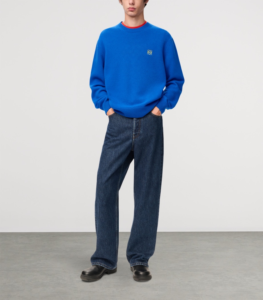 LOEWE Mens Wool-Blend Anagram Sweater Blue Image 2