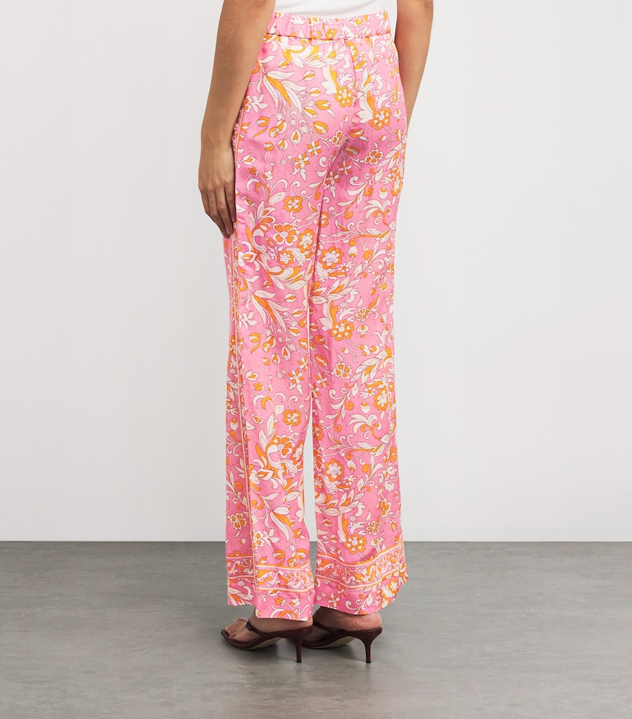 Linen Floral Wide-Leg Trousers ORANGE PINK FLOWERS Image 4