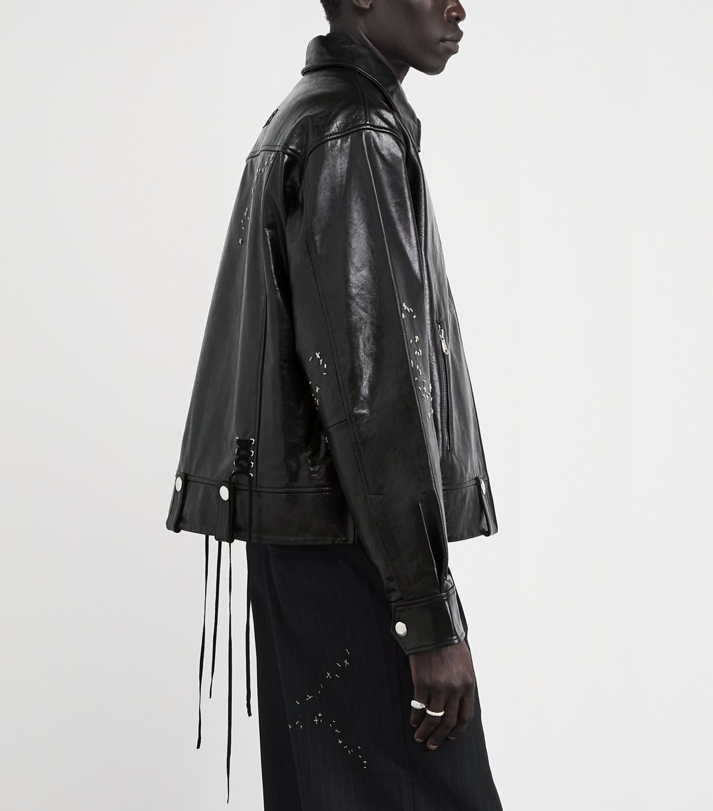 DOMREBEL Mens Embroidered Contrarian Leather Jacket Black Image 5