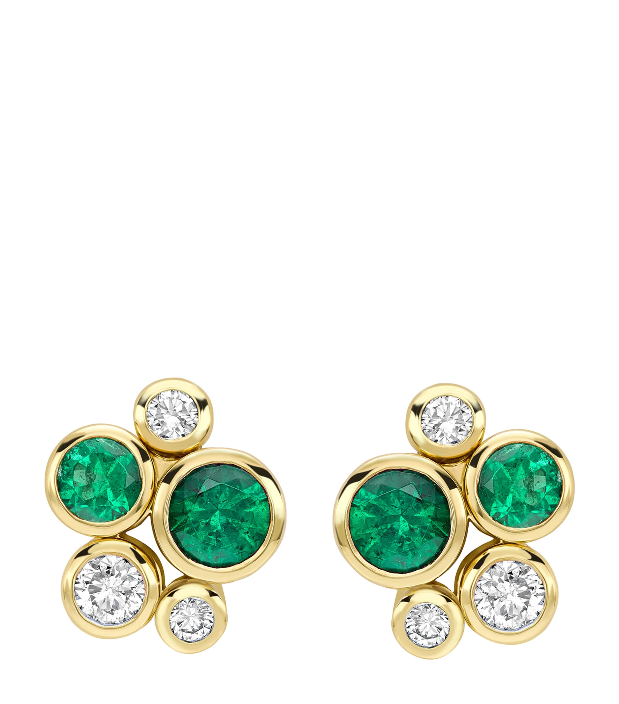 Shop Boodles Yellow Gold, Diamond And Emerald Raindance Stud Earrings