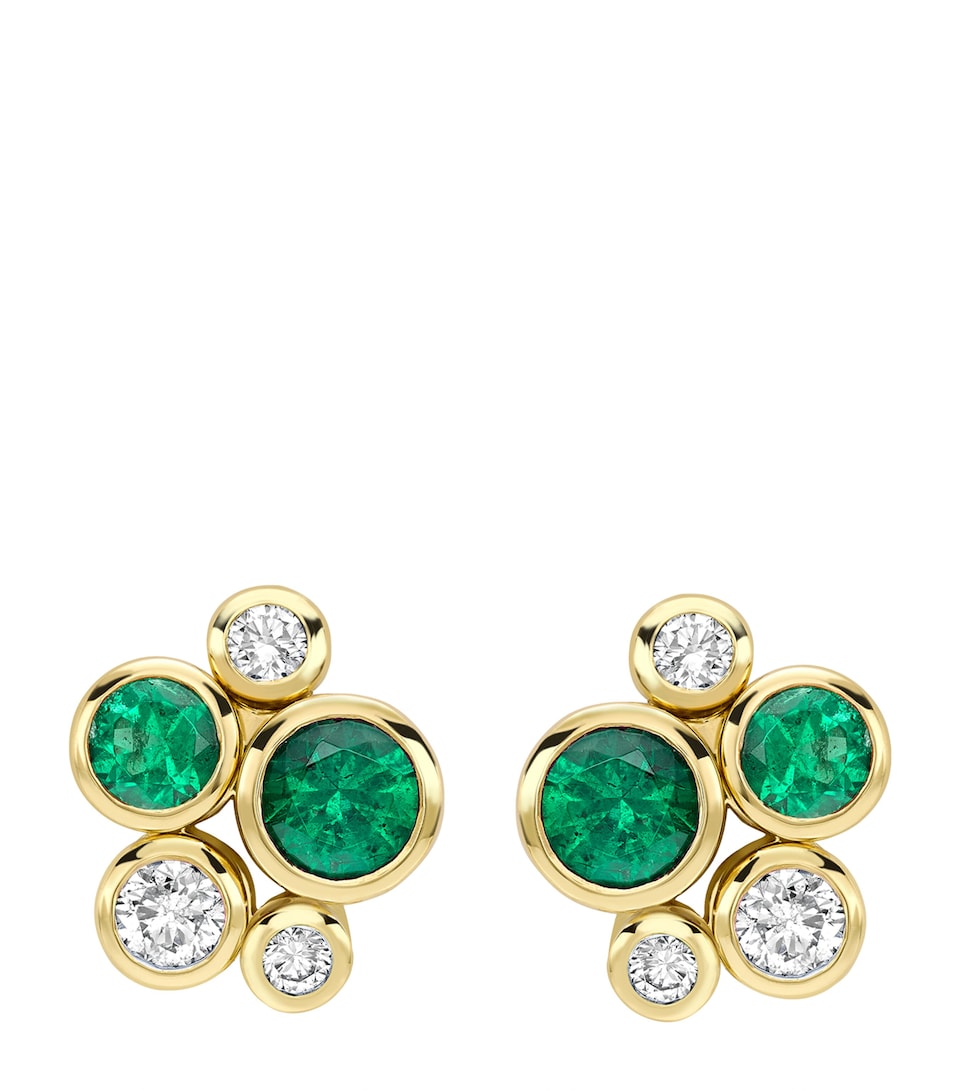 Boodles Yellow Gold, Diamond and Emerald Raindance Stud Earrings Carat Yellow Gold