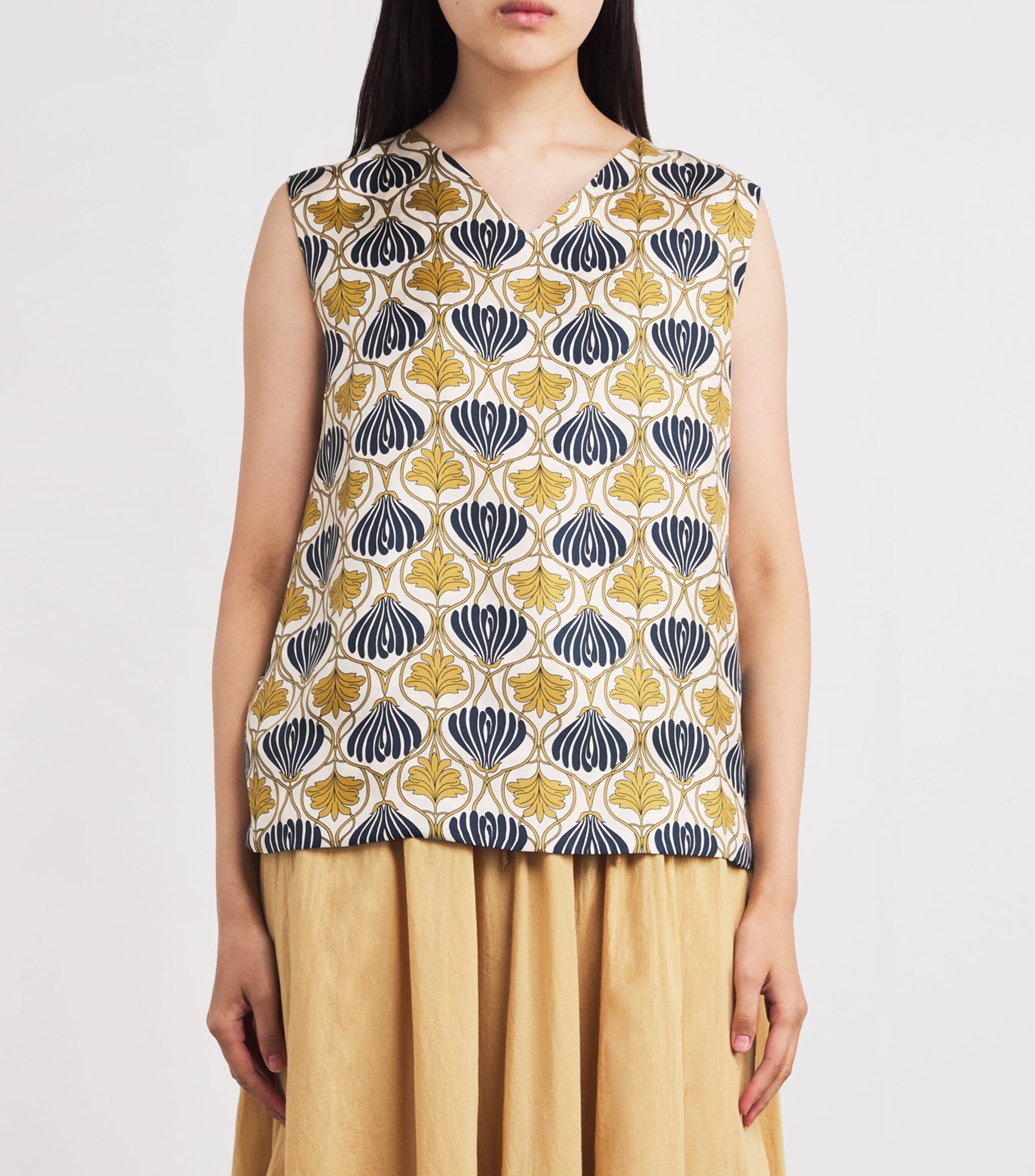 Silk Reversible V-Neck Top MUSTARD Image 3