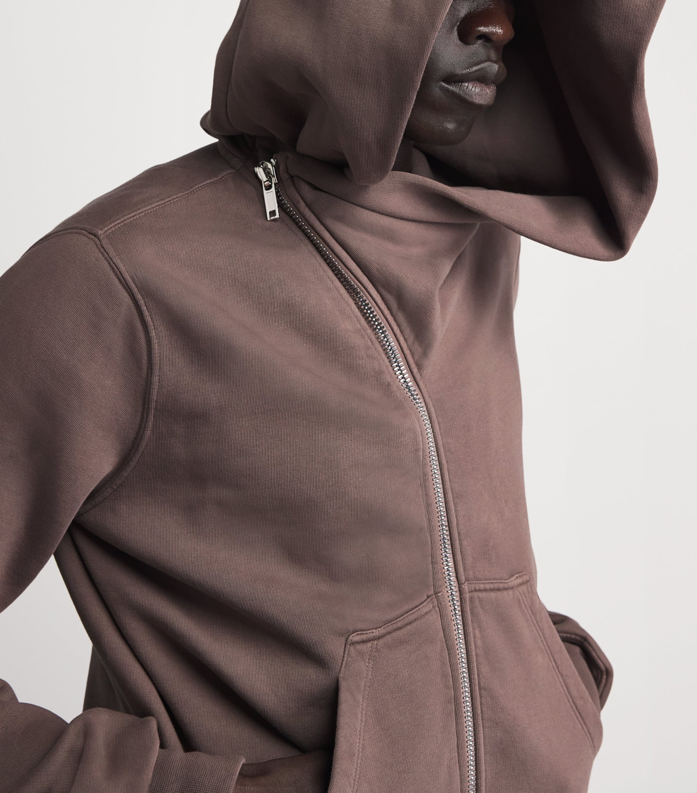 Rick Owens Mens Asymmetric Mountain Hoodie Grape Image 3