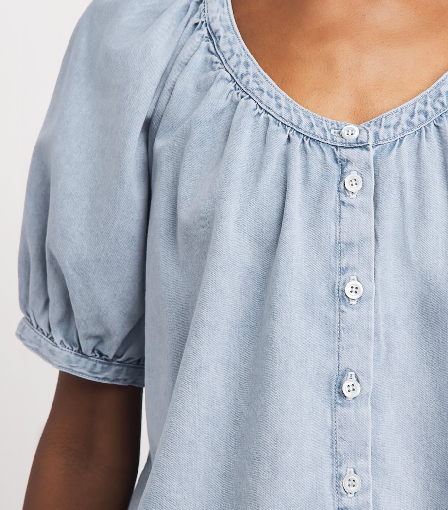 FRAME Womens Denim Scoop-Neck Blouse Seashade Image 3