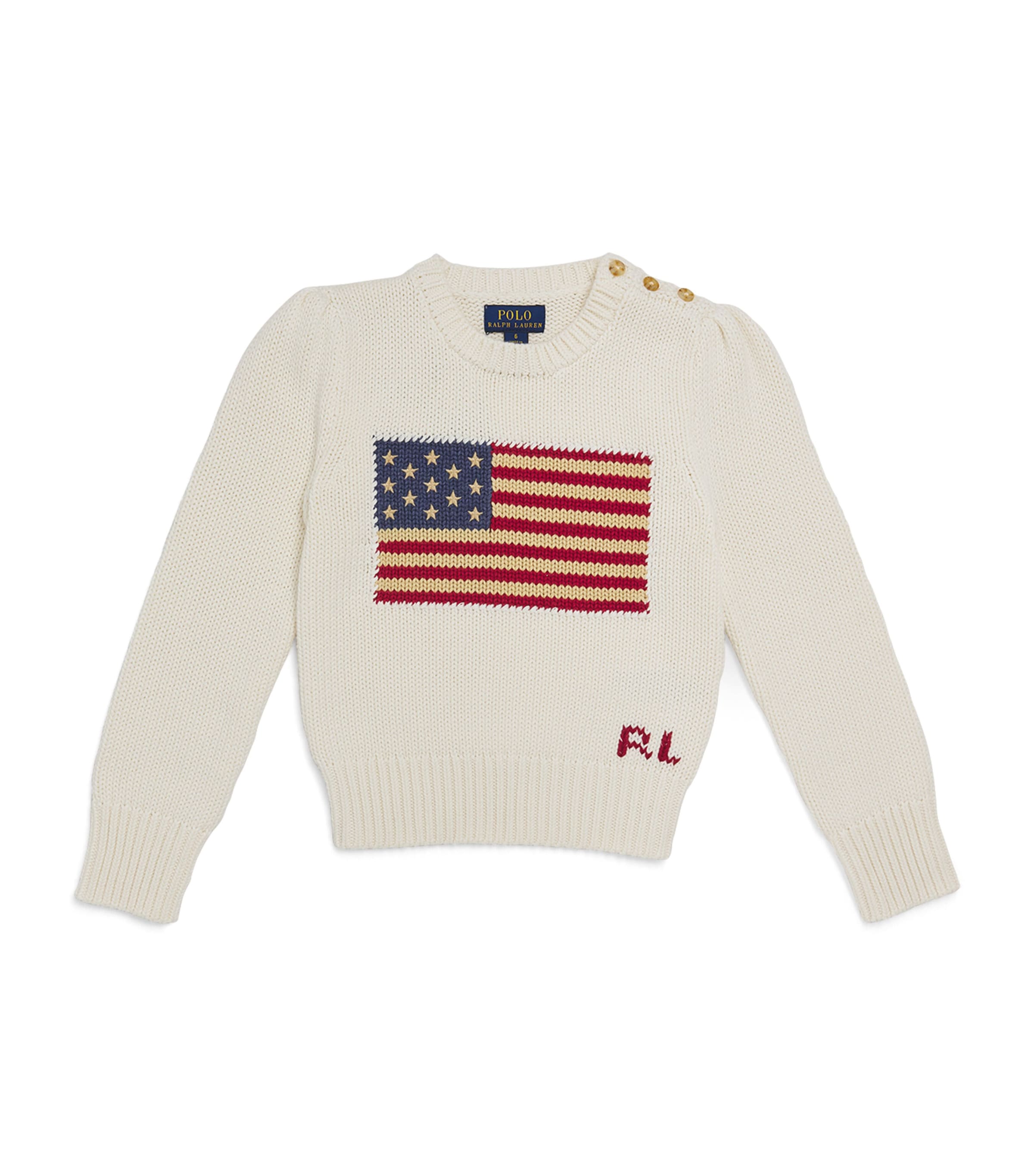 Shop Ralph Lauren Cotton American Flag Sweater In White