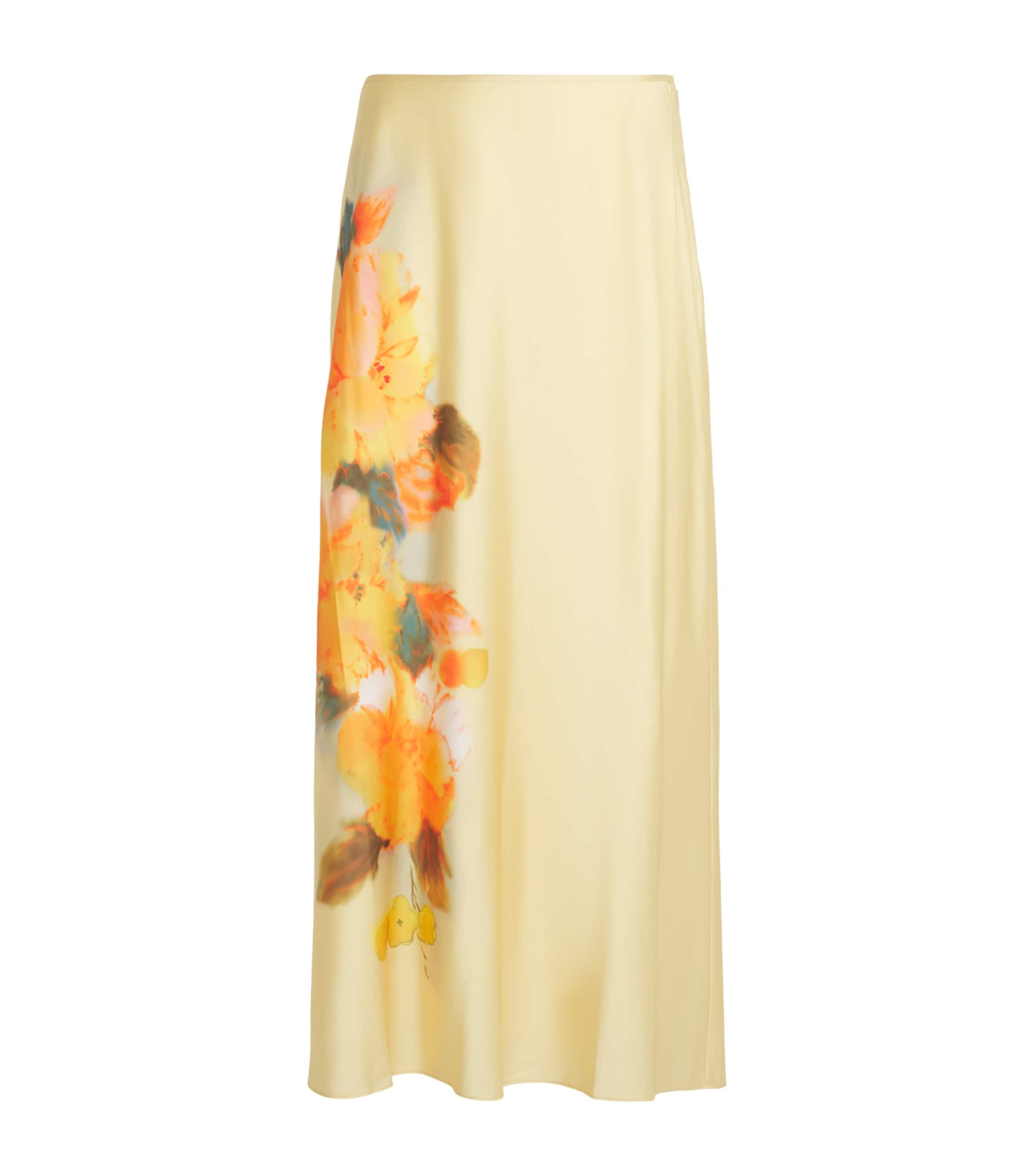 Cinq A Sept Womens Watercolour Floral Carole Midi Skirt Smoke Sand Multi Image 1