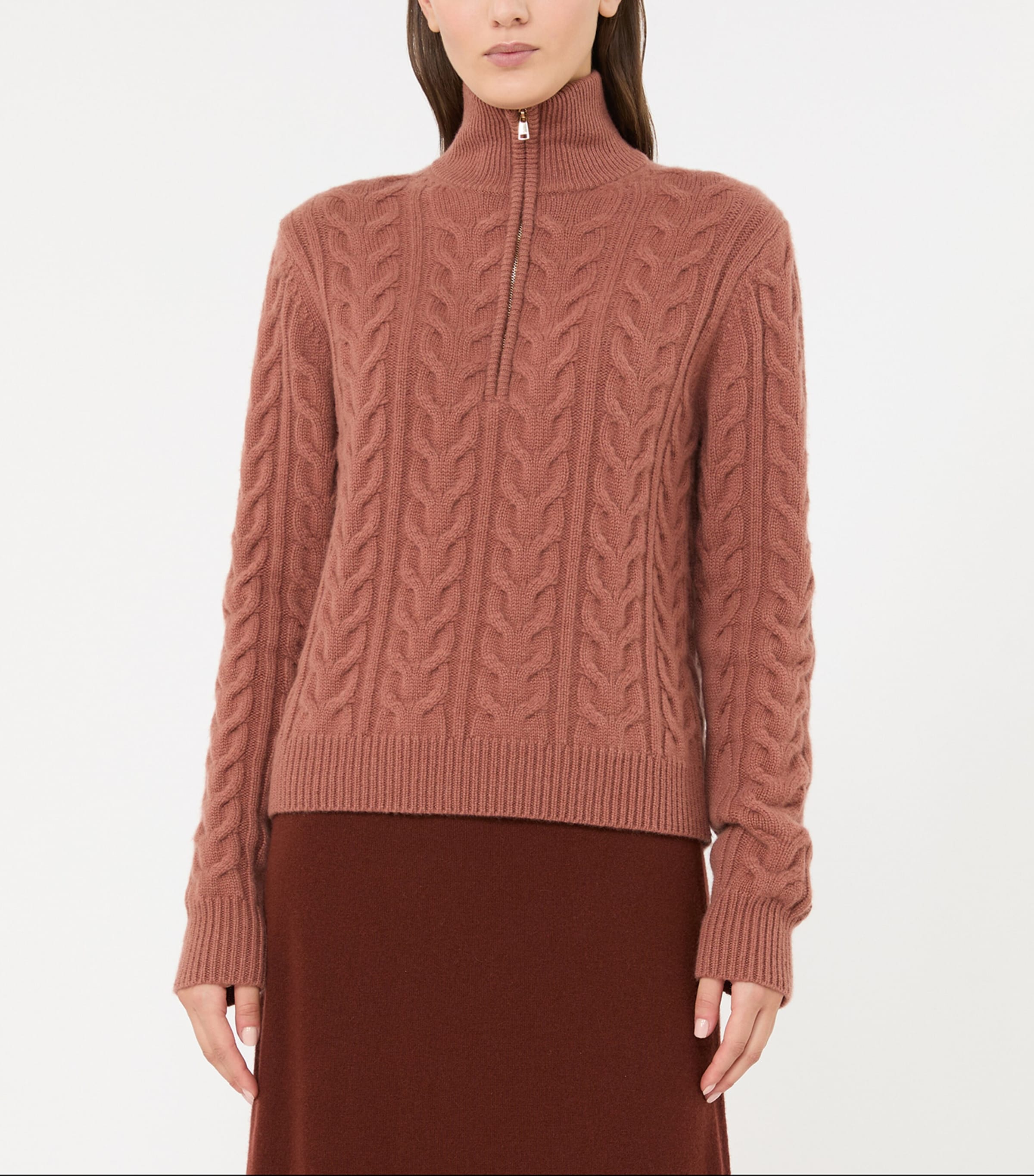 Max Mara Womens Cashmere Quarter-Zip Sweater Antique Rose Image 3