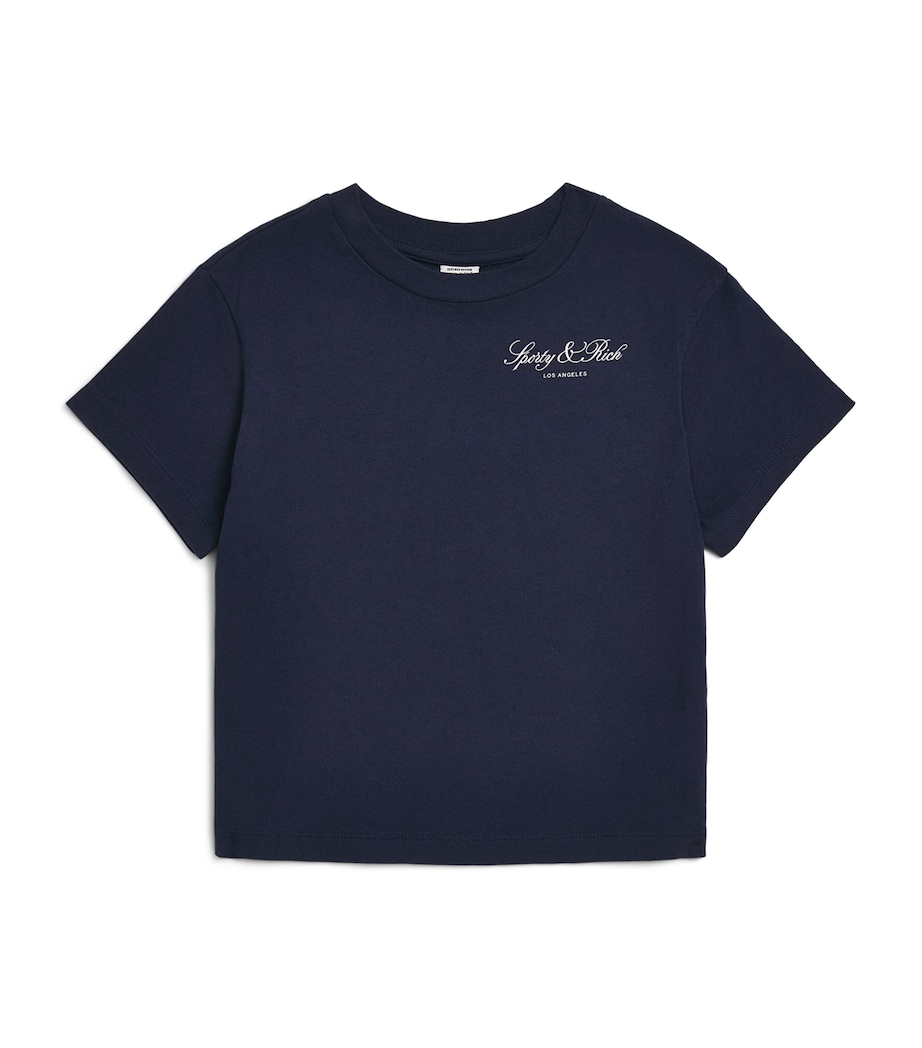 SPORTY & RICH KIDS Cotton Logo T-Shirt (2-14 Years) Dark Navy/white Image 1