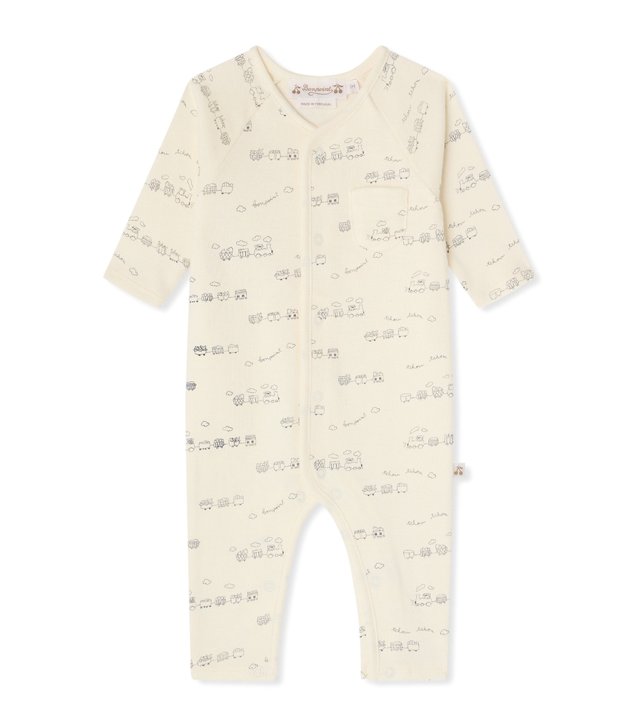 Bonpoint Cotton Train Print Playsuit (1-18 Months) Imp Bleu Image 1