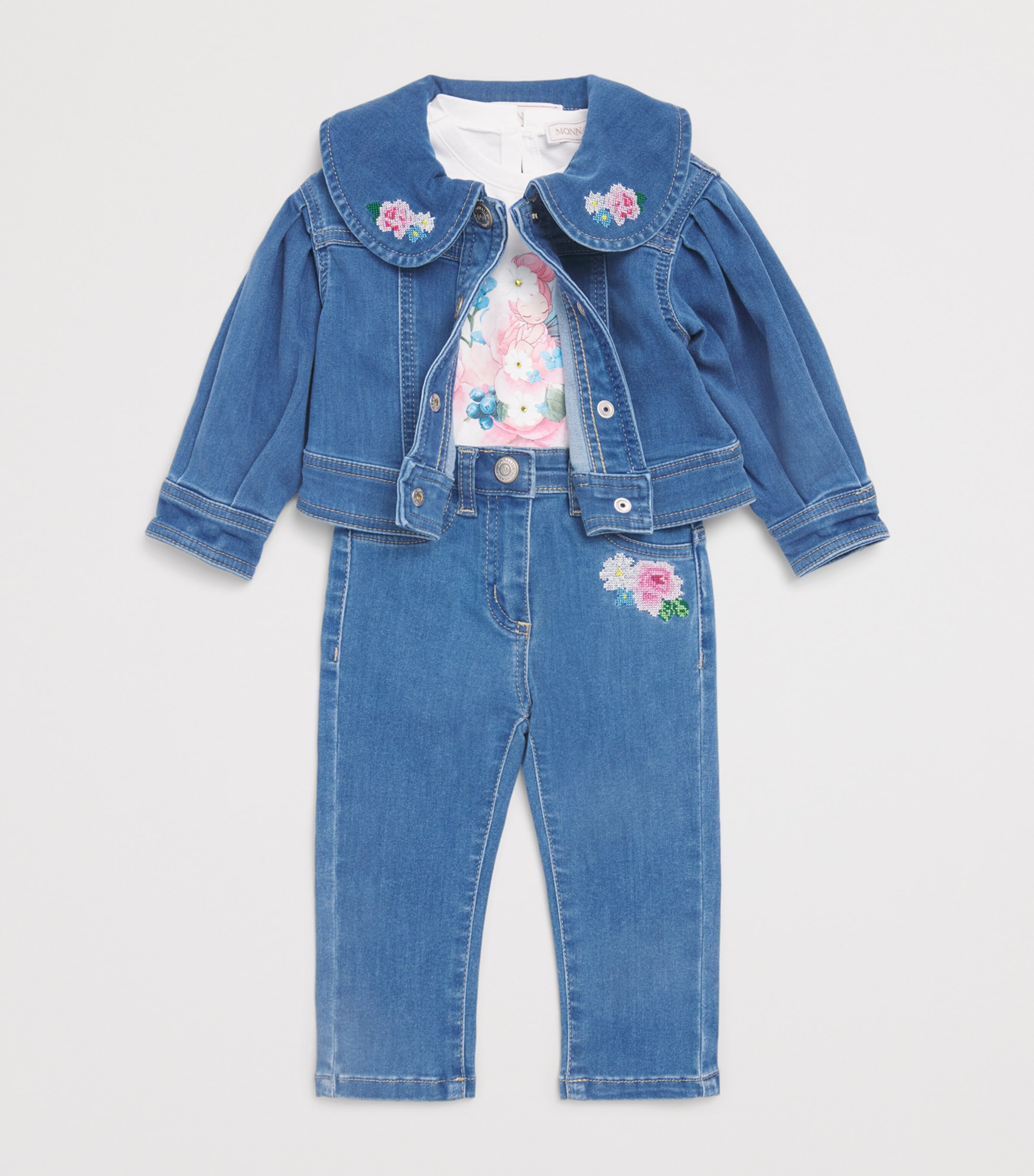 Monnalisa Floral Jeans (3 Months-3 Years) Blue Denim Image 3