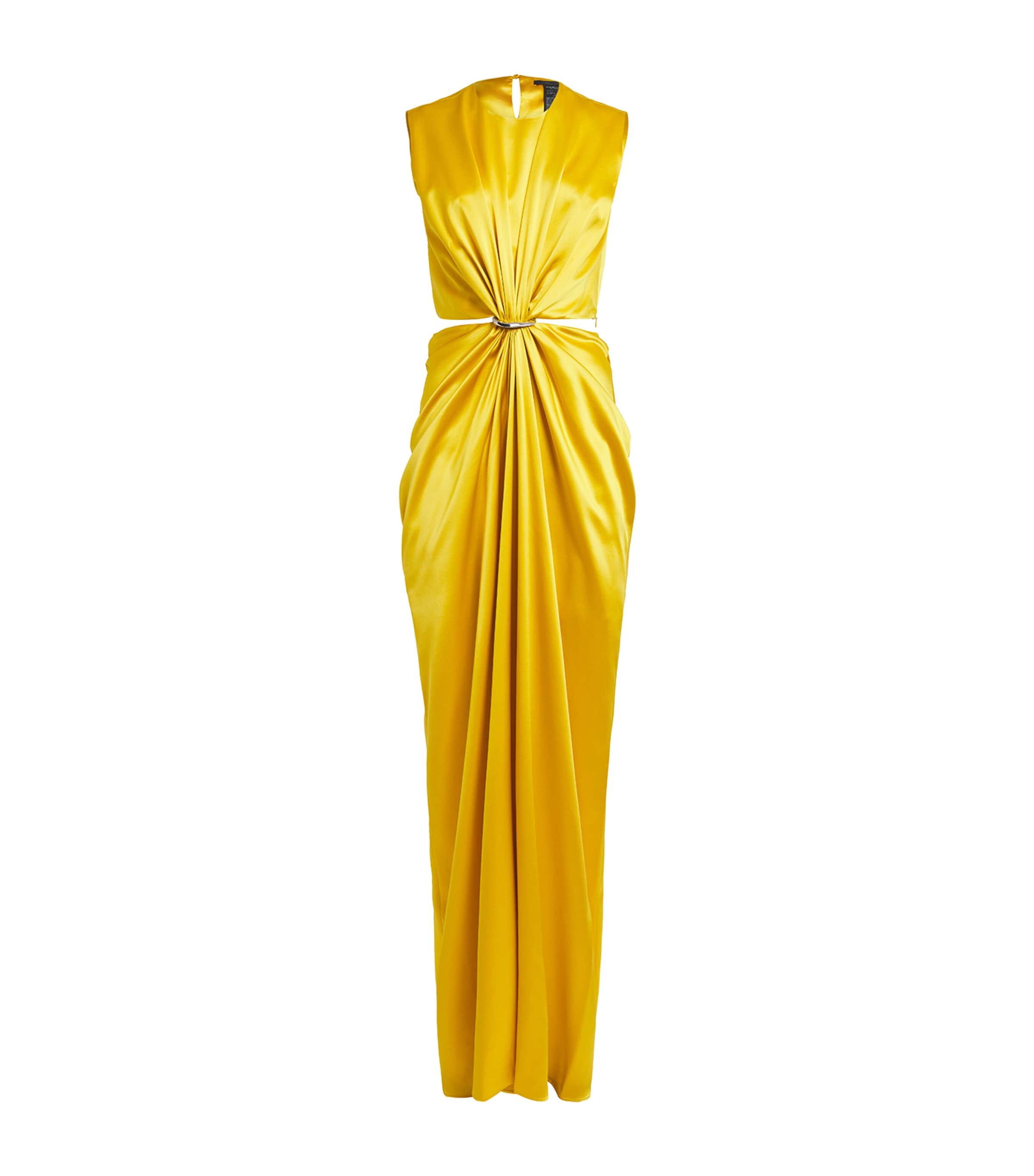 Max Mara Front Draped Dress With Metal Ring Accent In Yellow