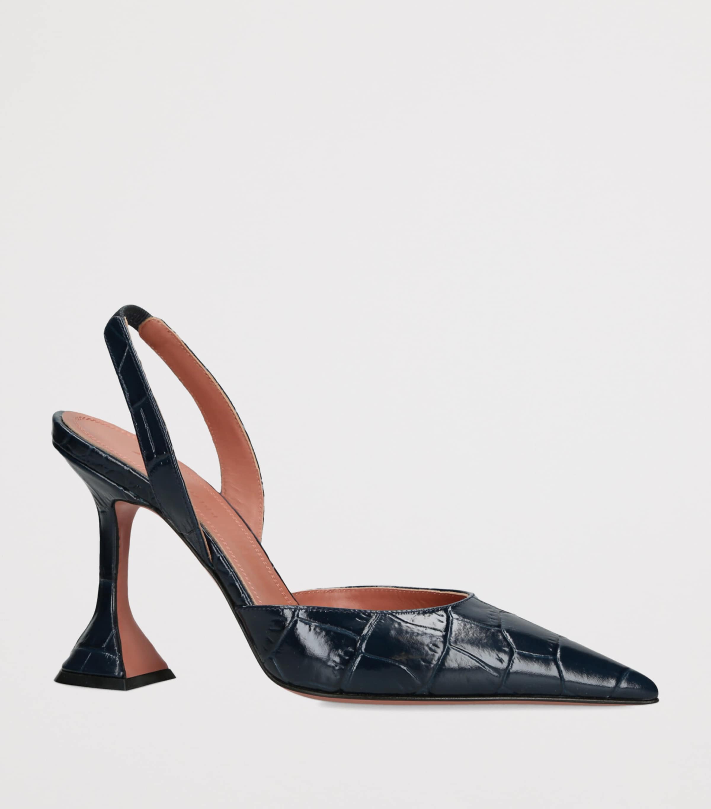 Amina Muaddi Croc-Embossed Leather Holli Slingback Heels 95 Navy Image 3