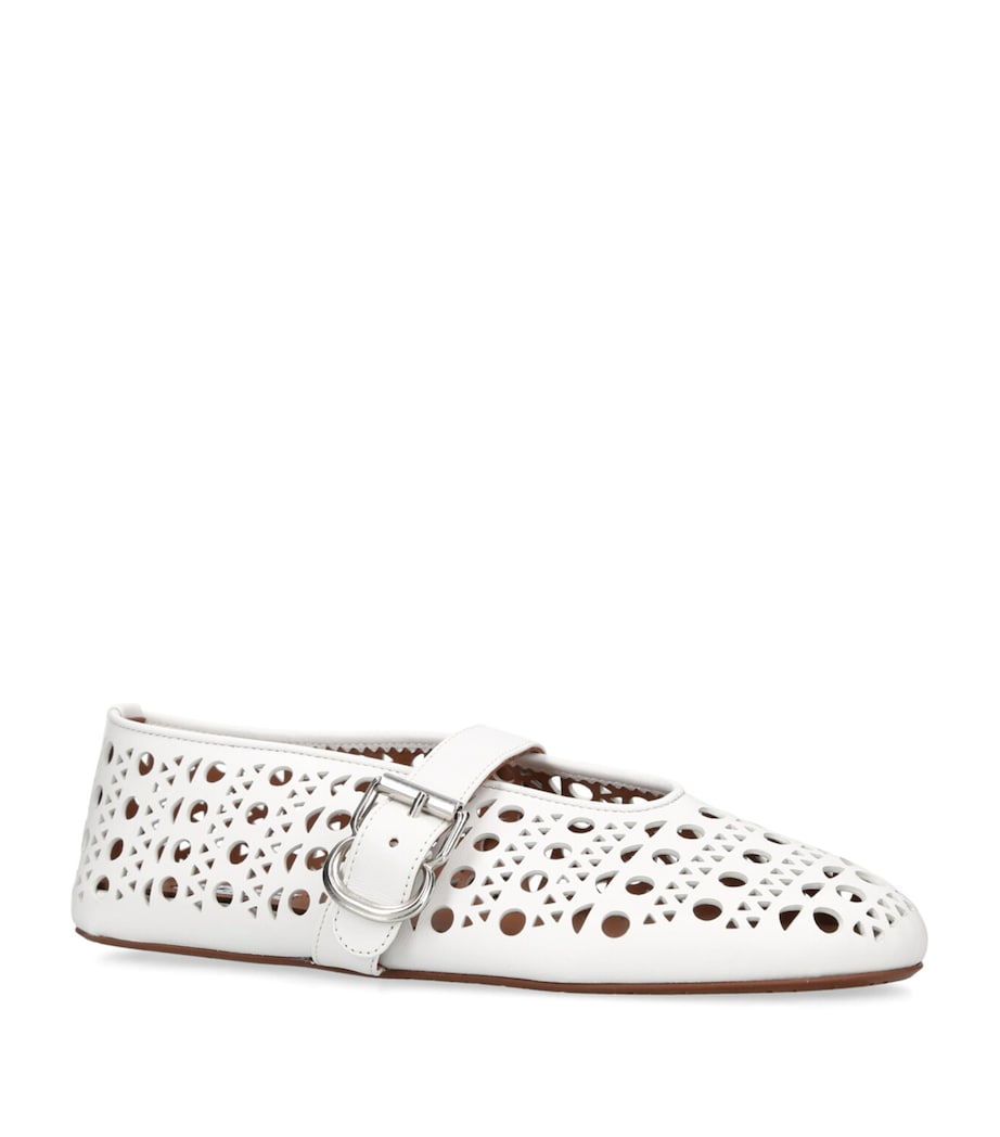 Alaïa Leather Vienne Ballet Flats White Image 3