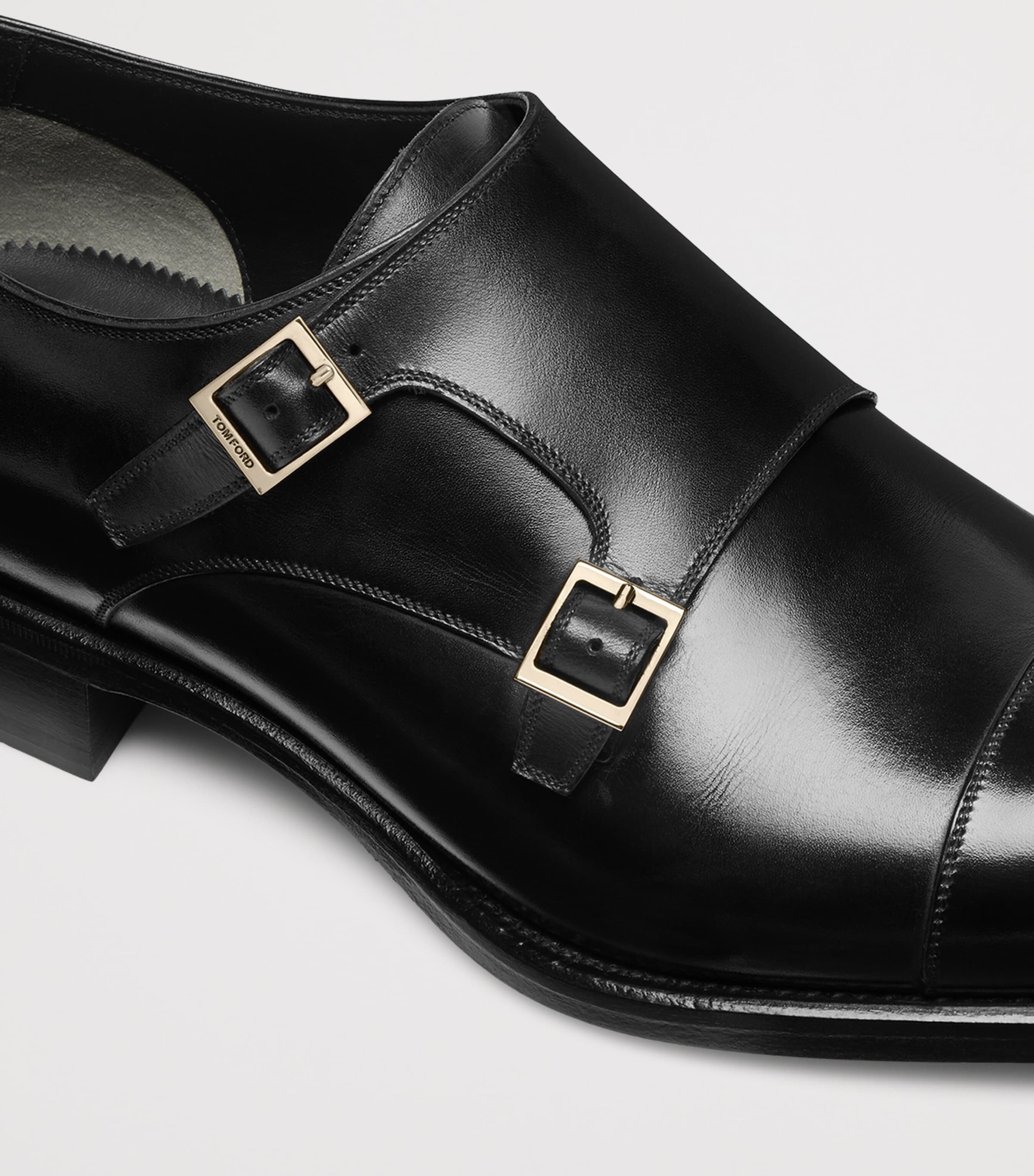 Burnished Leather Double Monk Shoes NAA Image 5
